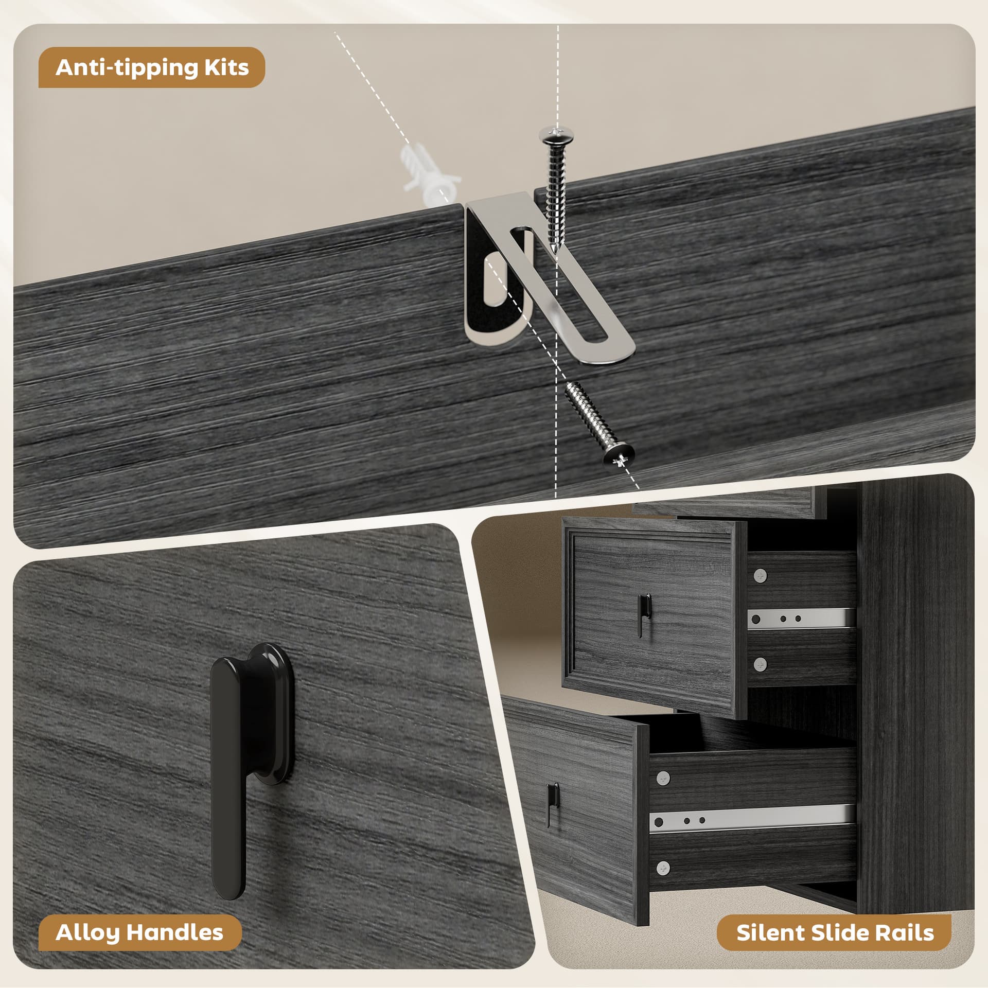 L Shaped Computer Desk Home Office Desk with 3 Drawers Black Wood Grain - Computer Desks - Office Furniture