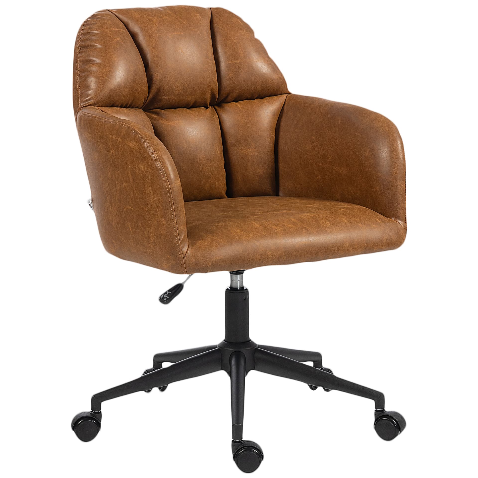 Swivel Office Chair, Faux Leather Desk Chair with Adjustable Height for Living Room, Bedroom, Study, Brown - Task Chairs - Office Furniture