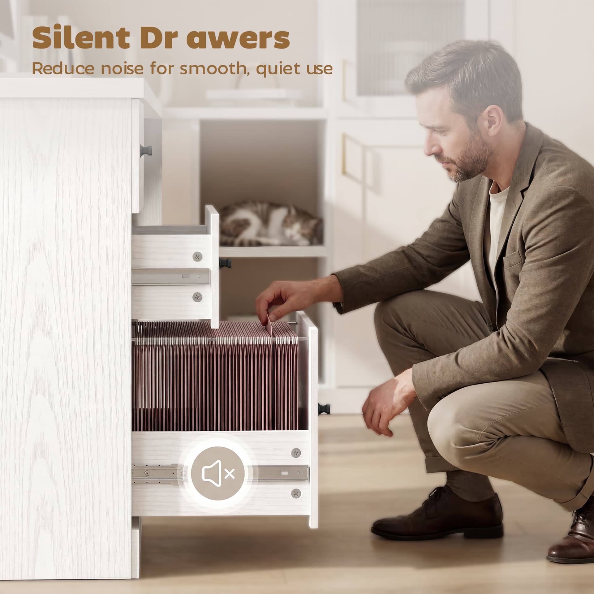 Computer Desk with 3 Drawers, 47" Home Office Desk with Adjustable Hanging Rails for Letter A4 Files, White - Writing Desks - Office Furniture