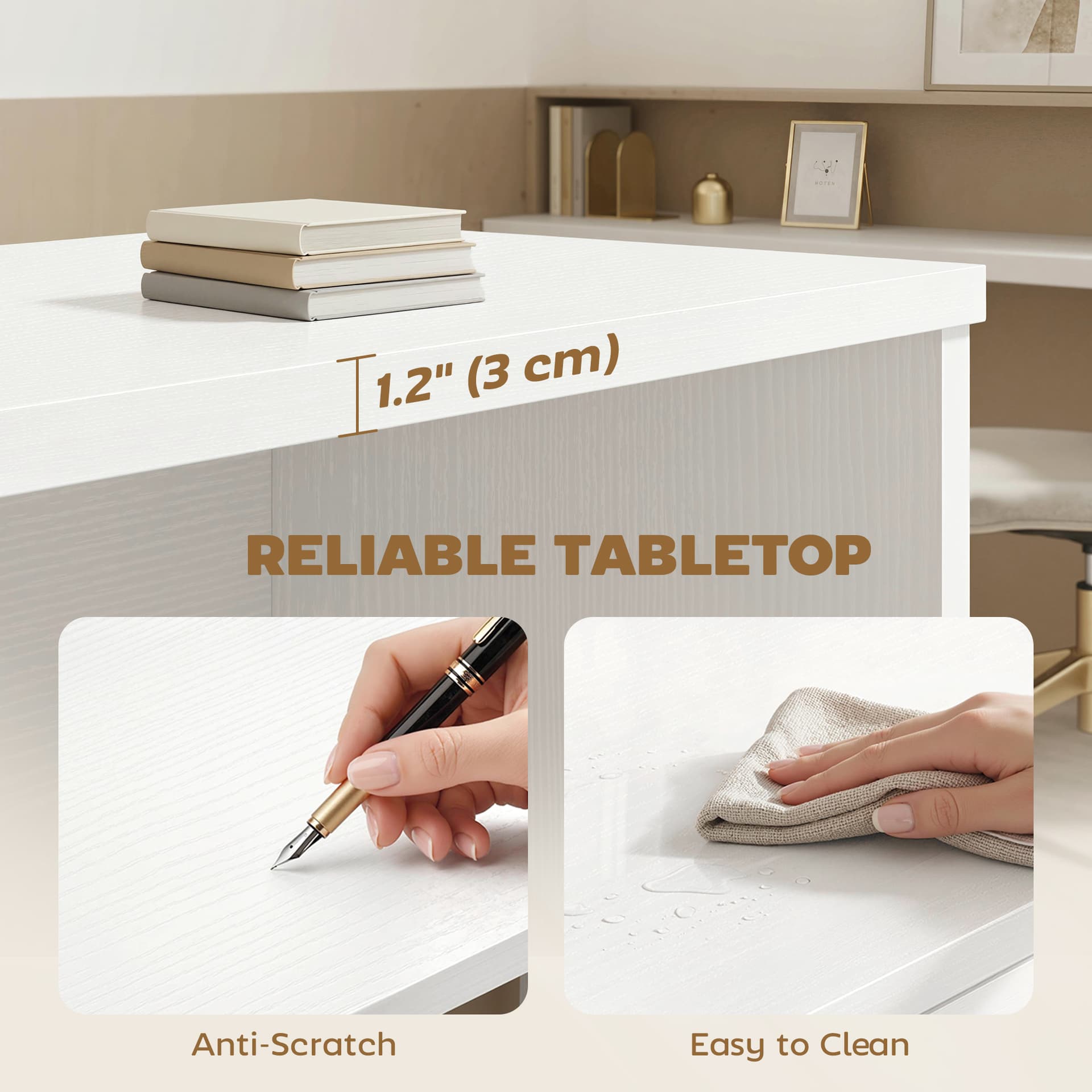 Computer Desk with 3 Drawers, 47" Home Office Desk with Adjustable Hanging Rails for Letter A4 Files, White - Writing Desks - Office Furniture