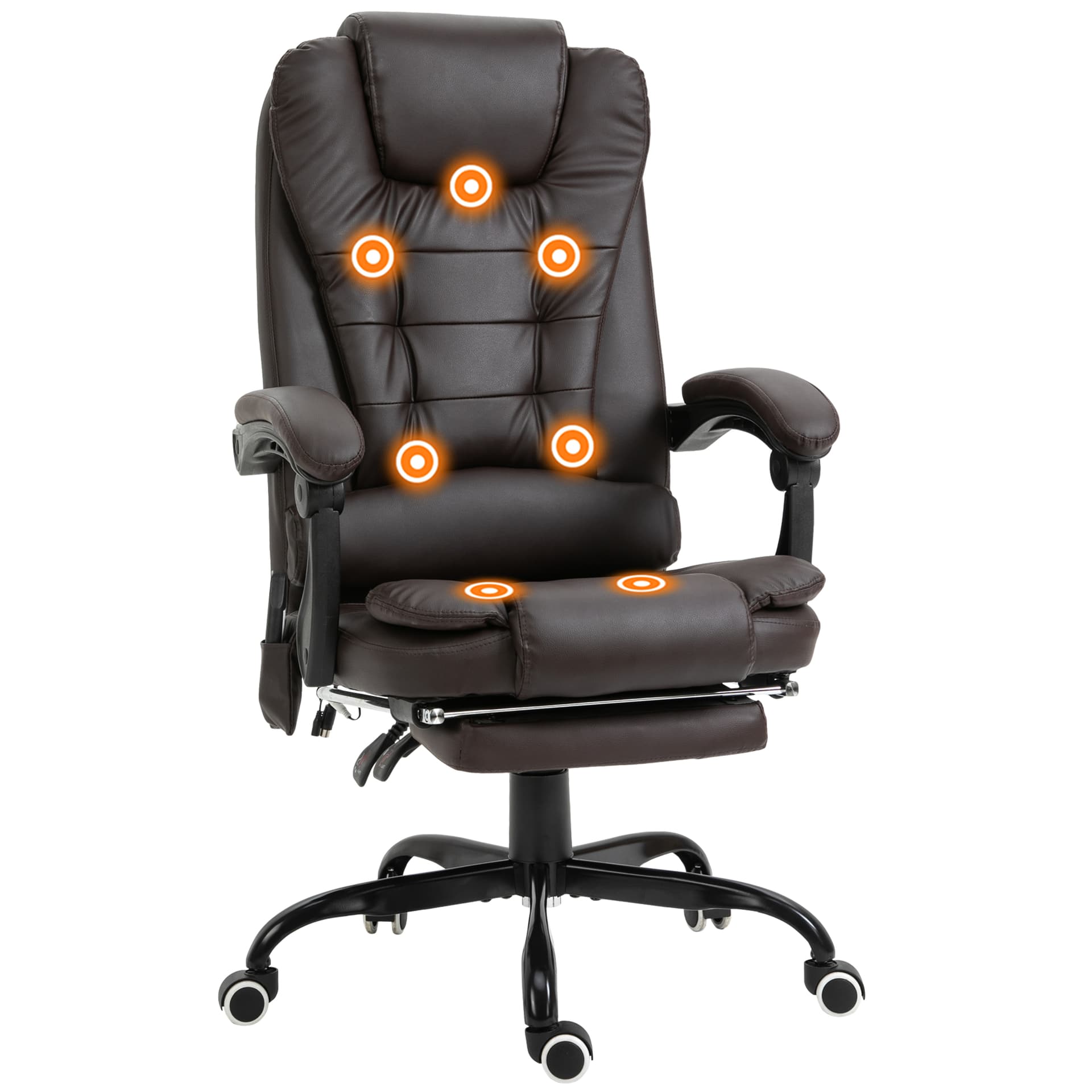 7-Point Vibrating Massage Chair, Reclining Office Chair with Footrest, Reclining Back, Adjustable Height, Brown - Massage Chairs - Office Furniture