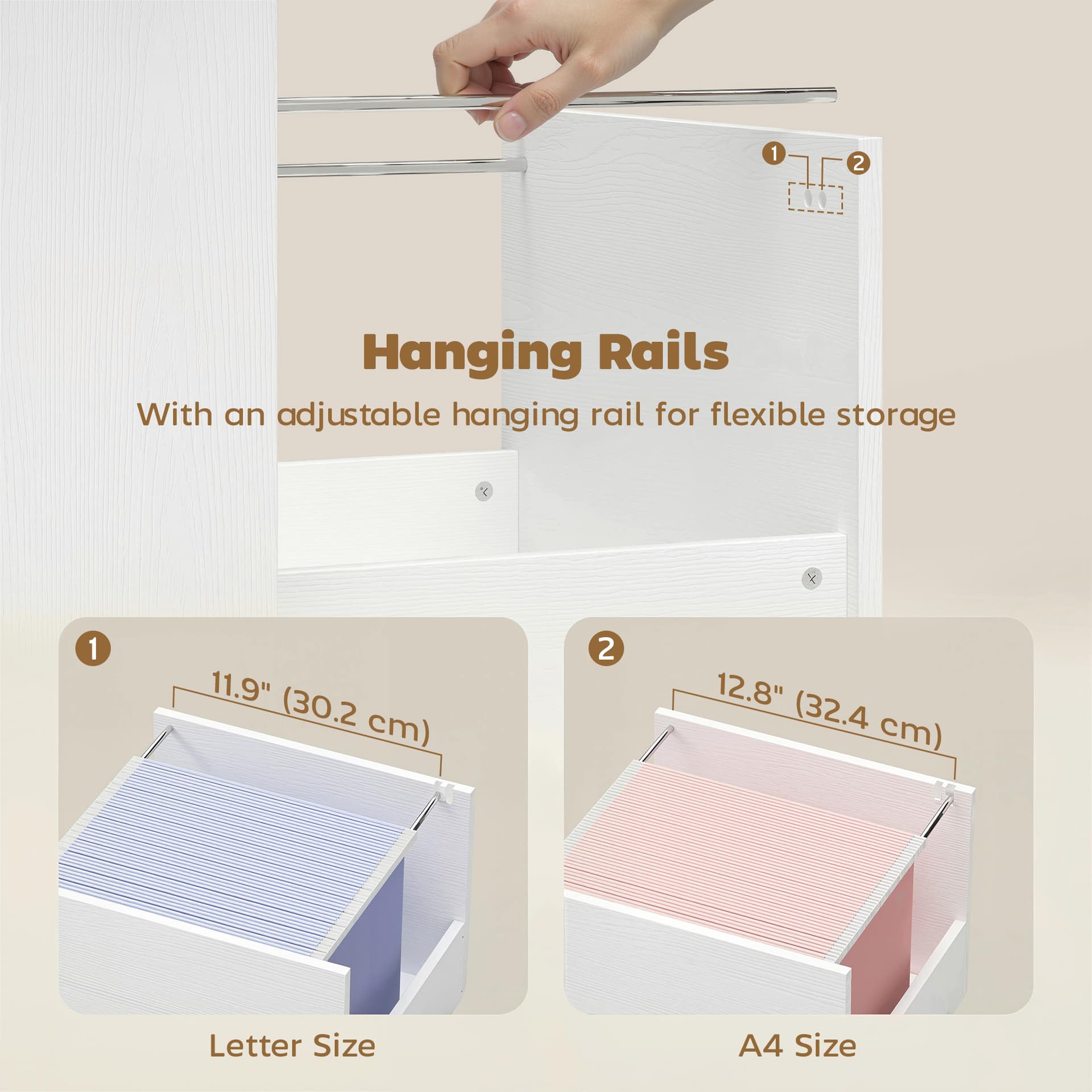 Computer Desk with 3 Drawers, 47" Home Office Desk with Adjustable Hanging Rails for Letter A4 Files, White - Writing Desks - Office Furniture