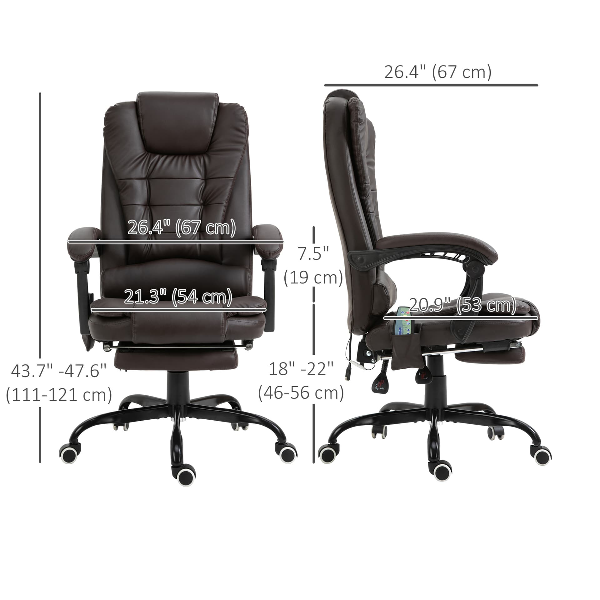 7-Point Vibrating Massage Chair, Reclining Office Chair with Footrest, Reclining Back, Adjustable Height, Brown - Massage Chairs - Office Furniture