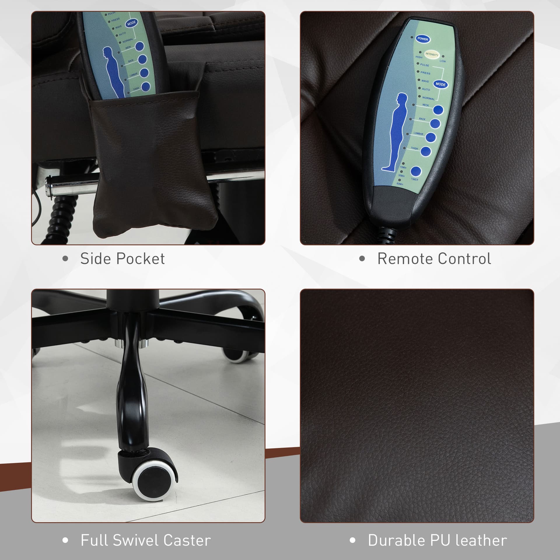 7-Point Vibrating Massage Chair, Reclining Office Chair with Footrest, Reclining Back, Adjustable Height, Brown - Massage Chairs - Office Furniture