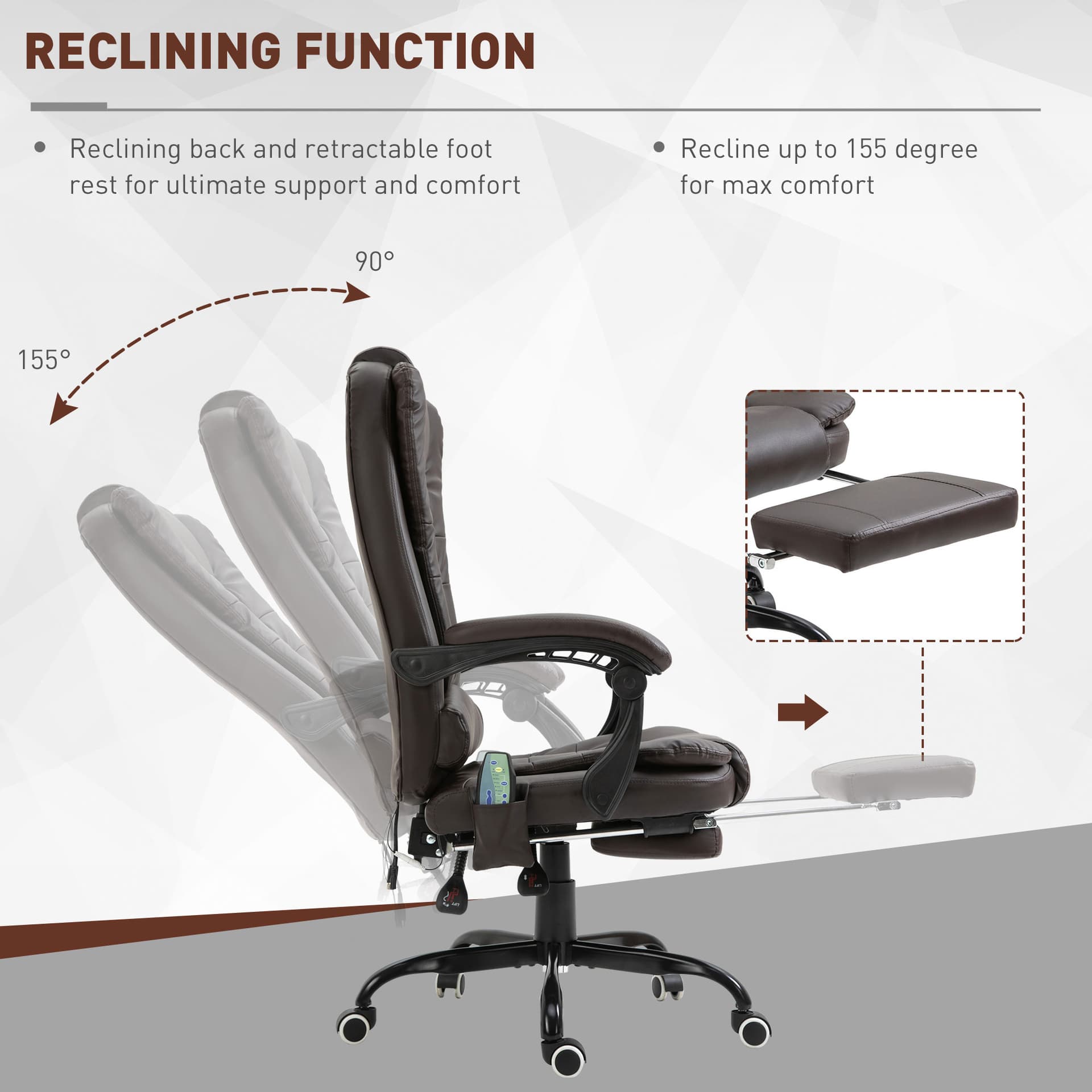 7-Point Vibrating Massage Chair, Reclining Office Chair with Footrest, Reclining Back, Adjustable Height, Brown - Massage Chairs - Office Furniture