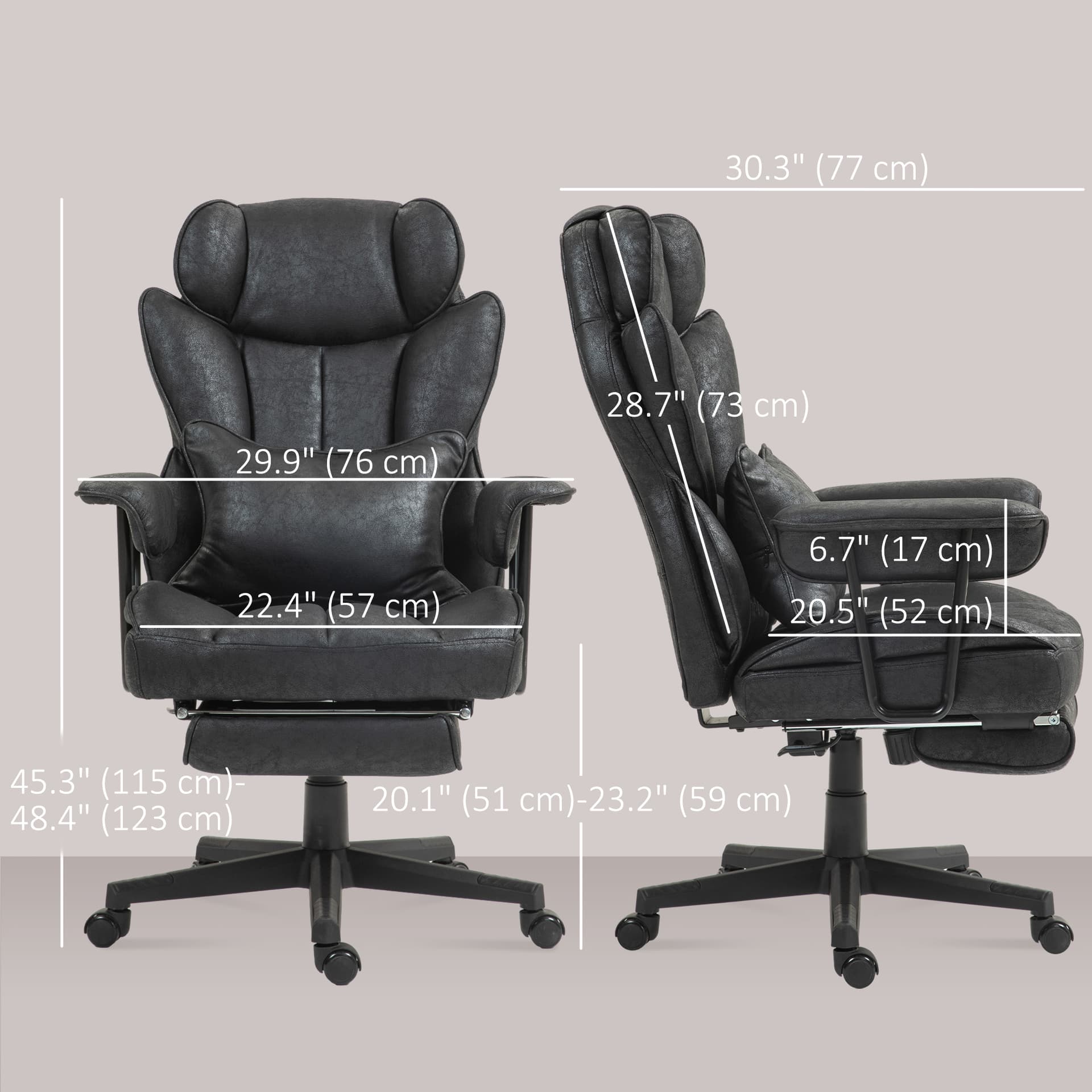 Big and Tall Office Chair with Foot Rest, 400LBS High Back Desk Chair with Padded Armrests, Lumbar Support, Black - Executive & Manager Chairs - Office Furniture