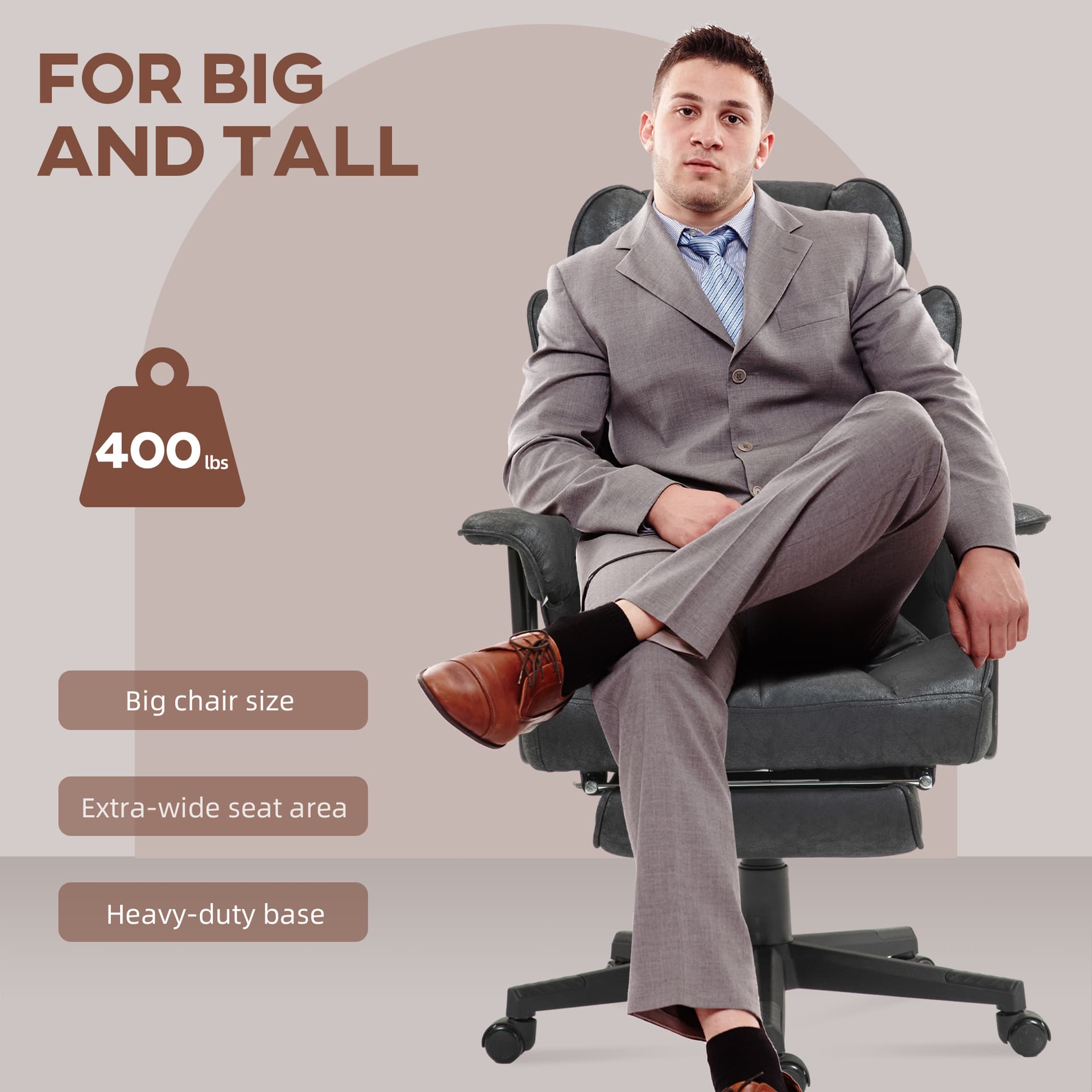Big and Tall Office Chair with Foot Rest, 400LBS High Back Desk Chair with Padded Armrests, Lumbar Support, Black - Executive & Manager Chairs - Office Furniture