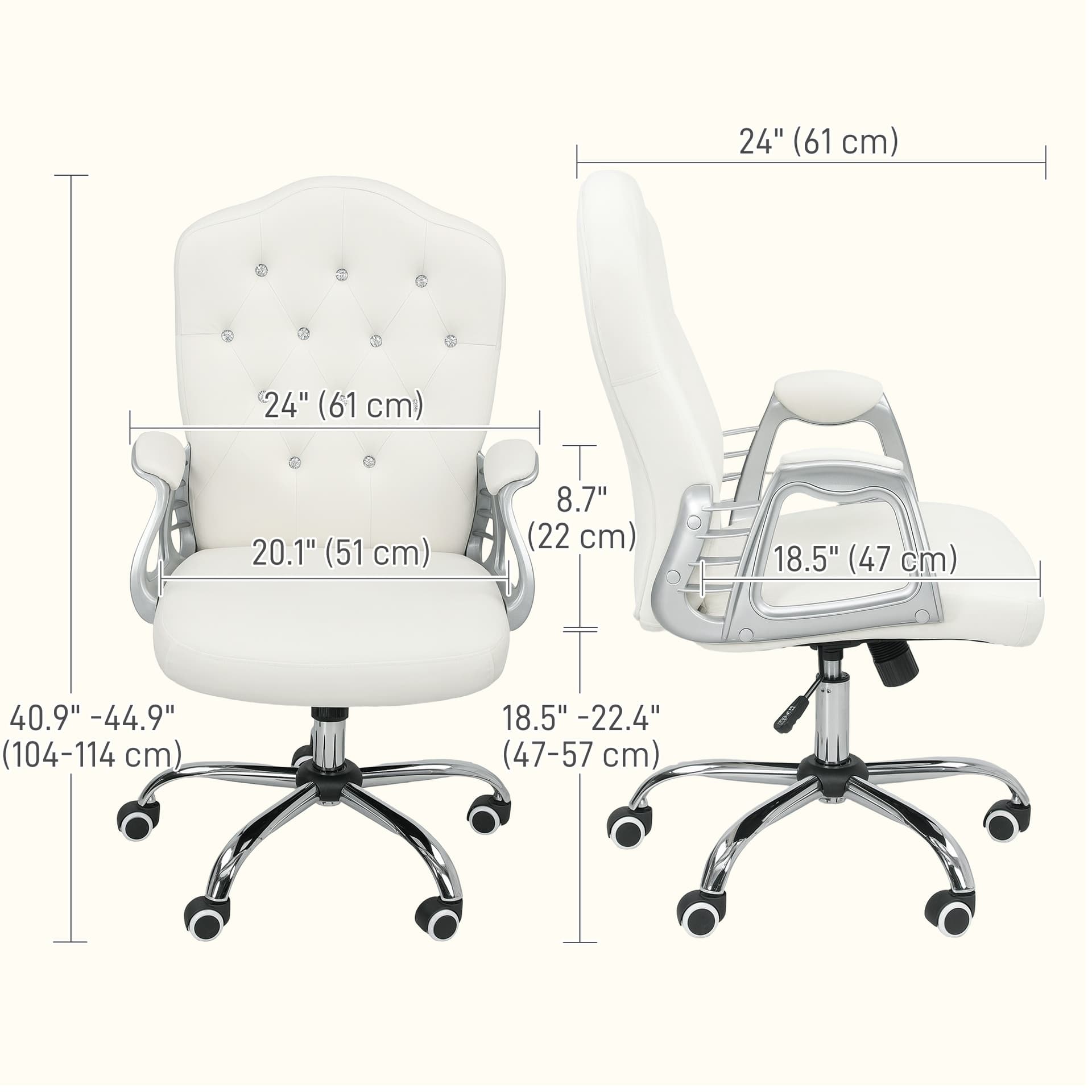 Vanity Office Chair, Velvet Computer Desk Chair with Swivel Wheels, Adjustable Height, Tilt Function, Off-White - Task Chairs - Office Furniture