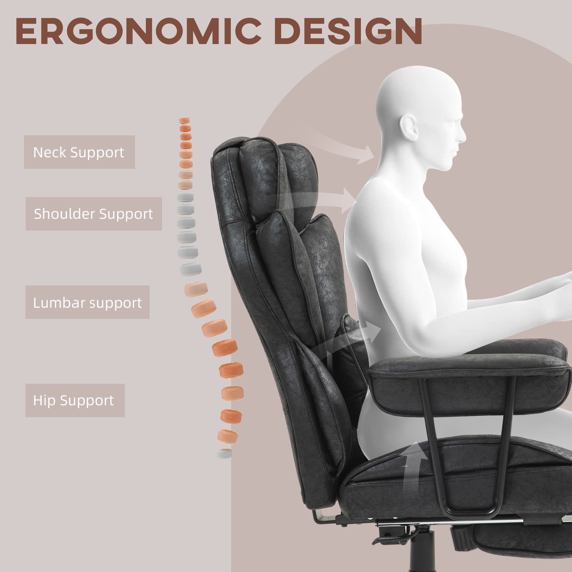 Big and Tall Office Chair with Foot Rest, 400LBS High Back Desk Chair with Padded Armrests, Lumbar Support, Black - Executive & Manager Chairs - Office Furniture