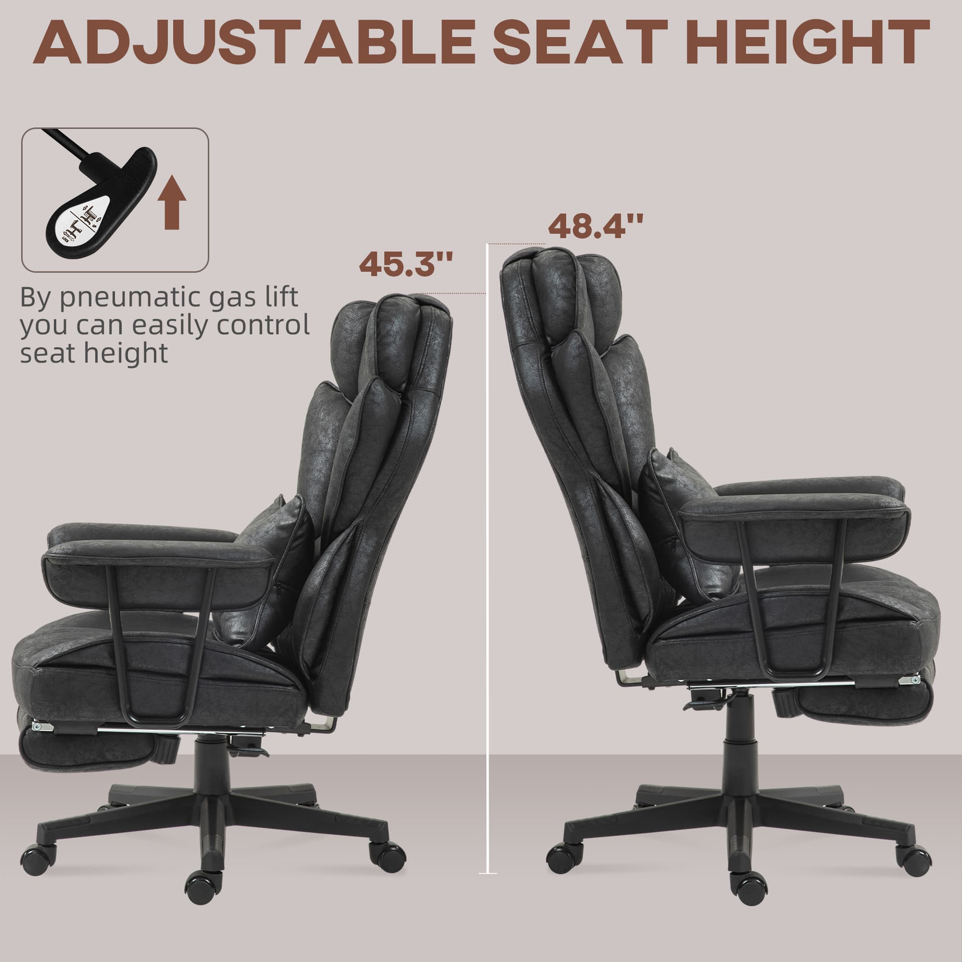 Big and Tall Office Chair with Foot Rest, 400LBS High Back Desk Chair with Padded Armrests, Lumbar Support, Black - Executive & Manager Chairs - Office Furniture