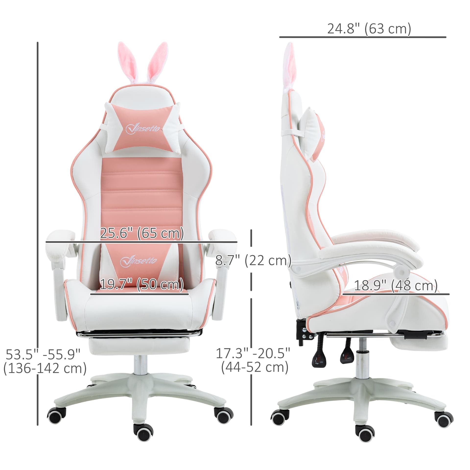 Cute Racing Gamer Chair, PU Leather Gaming Chair with Footrest, Headrest and Lumbar Support, Pink - Video Game Chairs - Office Furniture