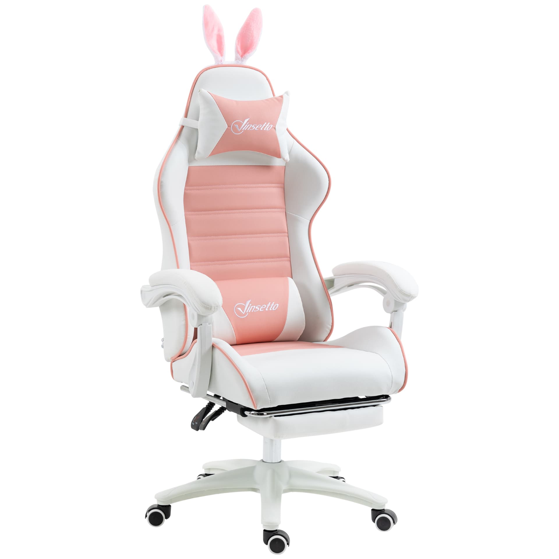 Cute Racing Gamer Chair, PU Leather Gaming Chair with Footrest, Headrest and Lumbar Support, Pink - Video Game Chairs - Office Furniture