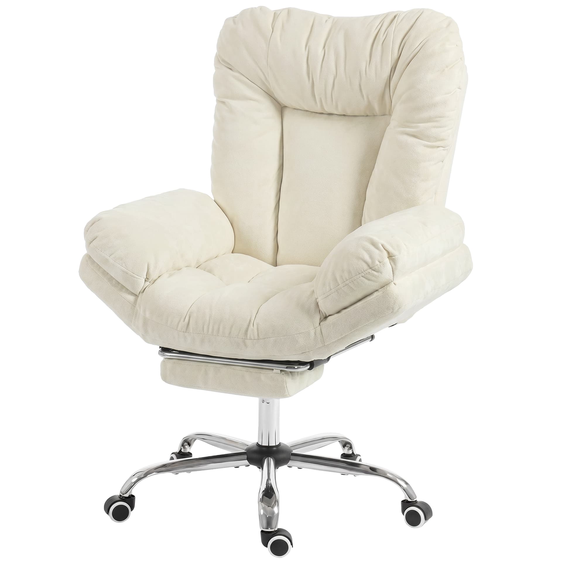 Criss Cross Chair with Wheels, Waterfall Armrests, Overstuffed Wide Office Chair with Footrest, Beige - Task Chairs - Office Furniture