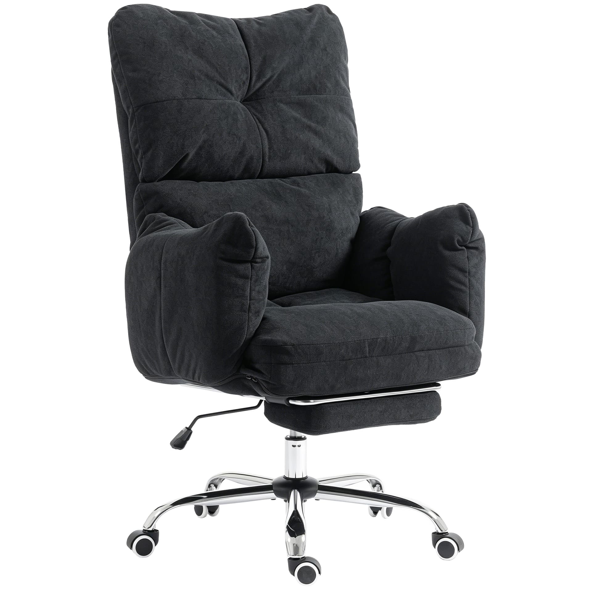 Office Chair with Foot Rest, Ergonomic Reclining Computer Gaming Chair w/ Snow Flannel Fabric, Thick Cushion, Black - Task Chairs - Office Furniture