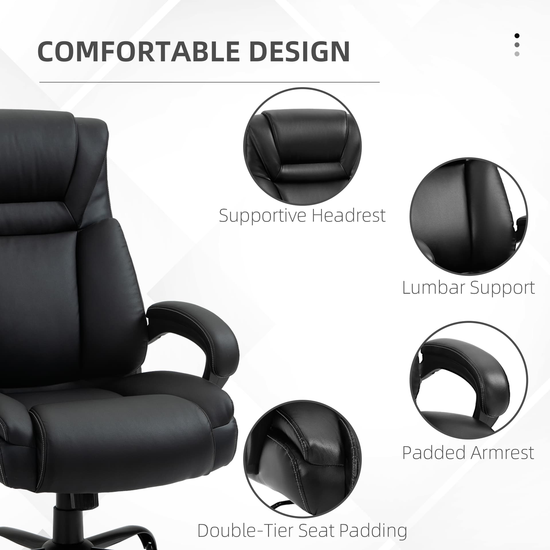 PU Leather Executive Office Chair with High Back, Adjustable Height and Swivel Wheels, 400LBS Capacity, Black - Executive & Manager Chairs - Office Furniture