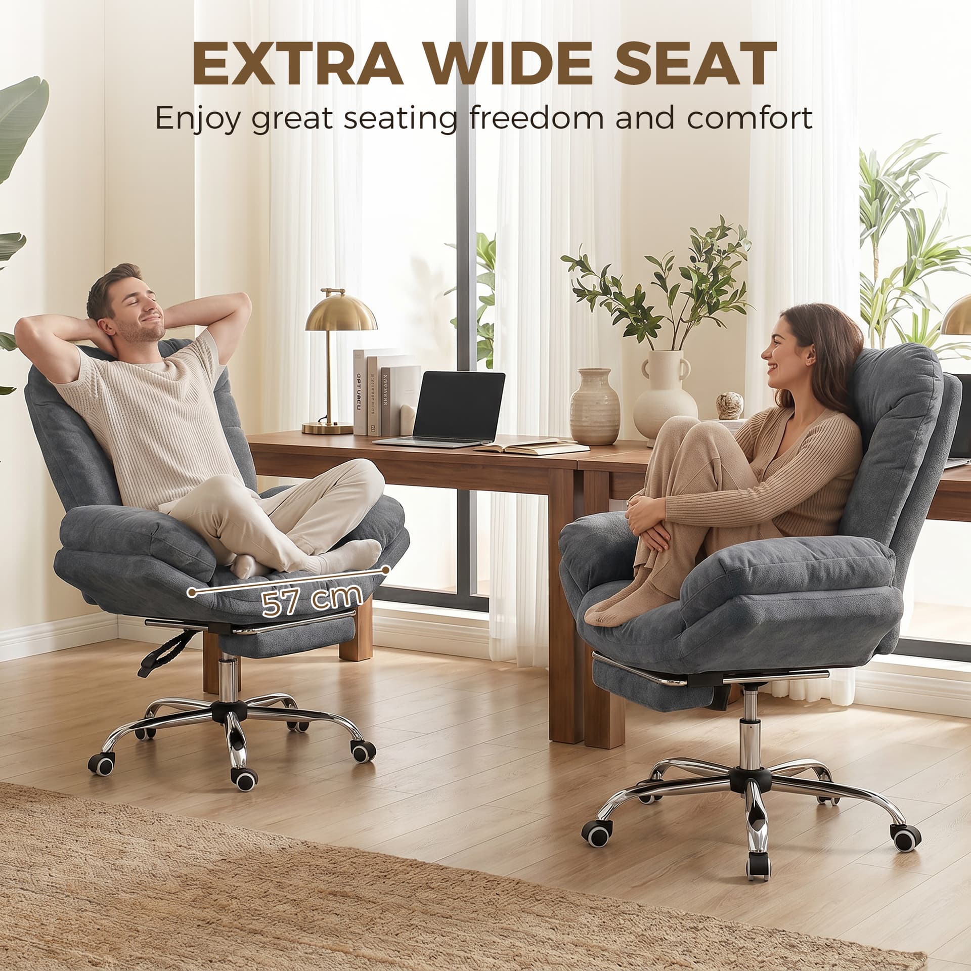 Criss Cross Chair with Wheels, Waterfall Armrests, Overstuffed Wide Office Chair with Footrest, Dark Grey - Task Chairs - Office Furniture
