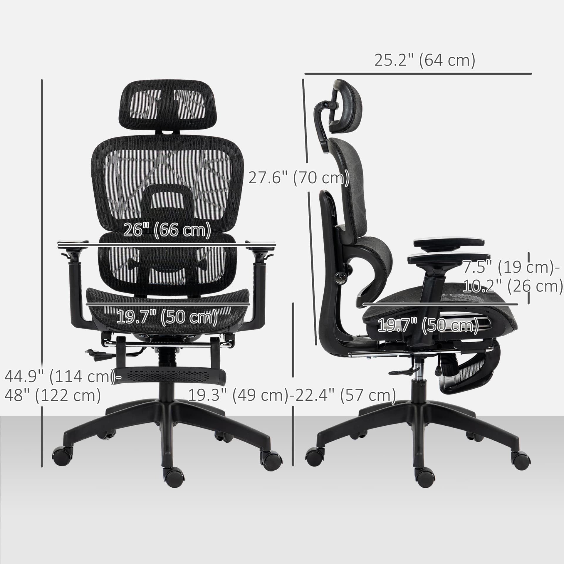 Mesh Office Chair with 3D Armrest, High Back Desk Chair with Lumbar Support, 135° Reclining, Adjustable Headrest, Black - Task Chairs - Office Furniture