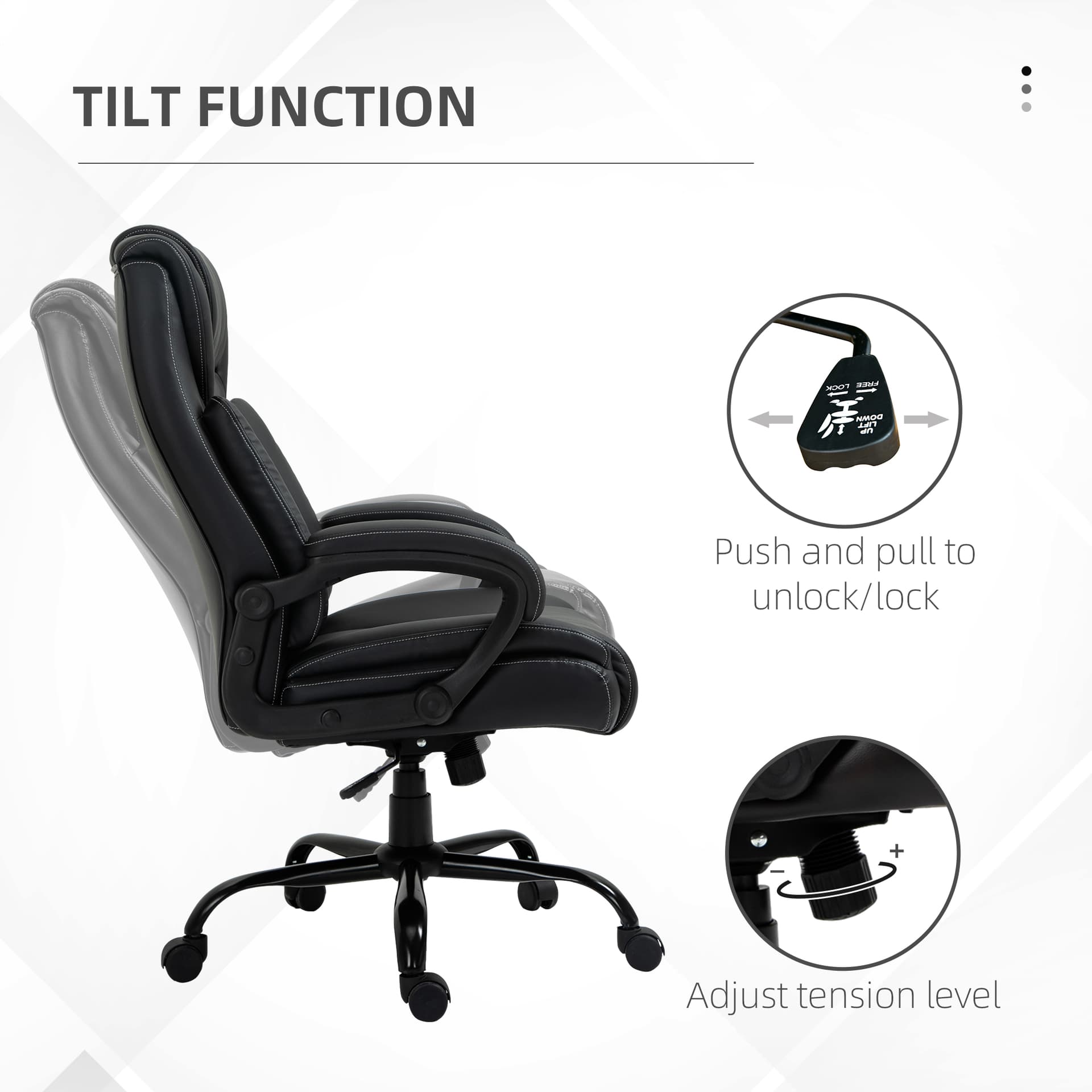 PU Leather Executive Office Chair with High Back, Adjustable Height and Swivel Wheels, 400LBS Capacity, Black - Executive & Manager Chairs - Office Furniture