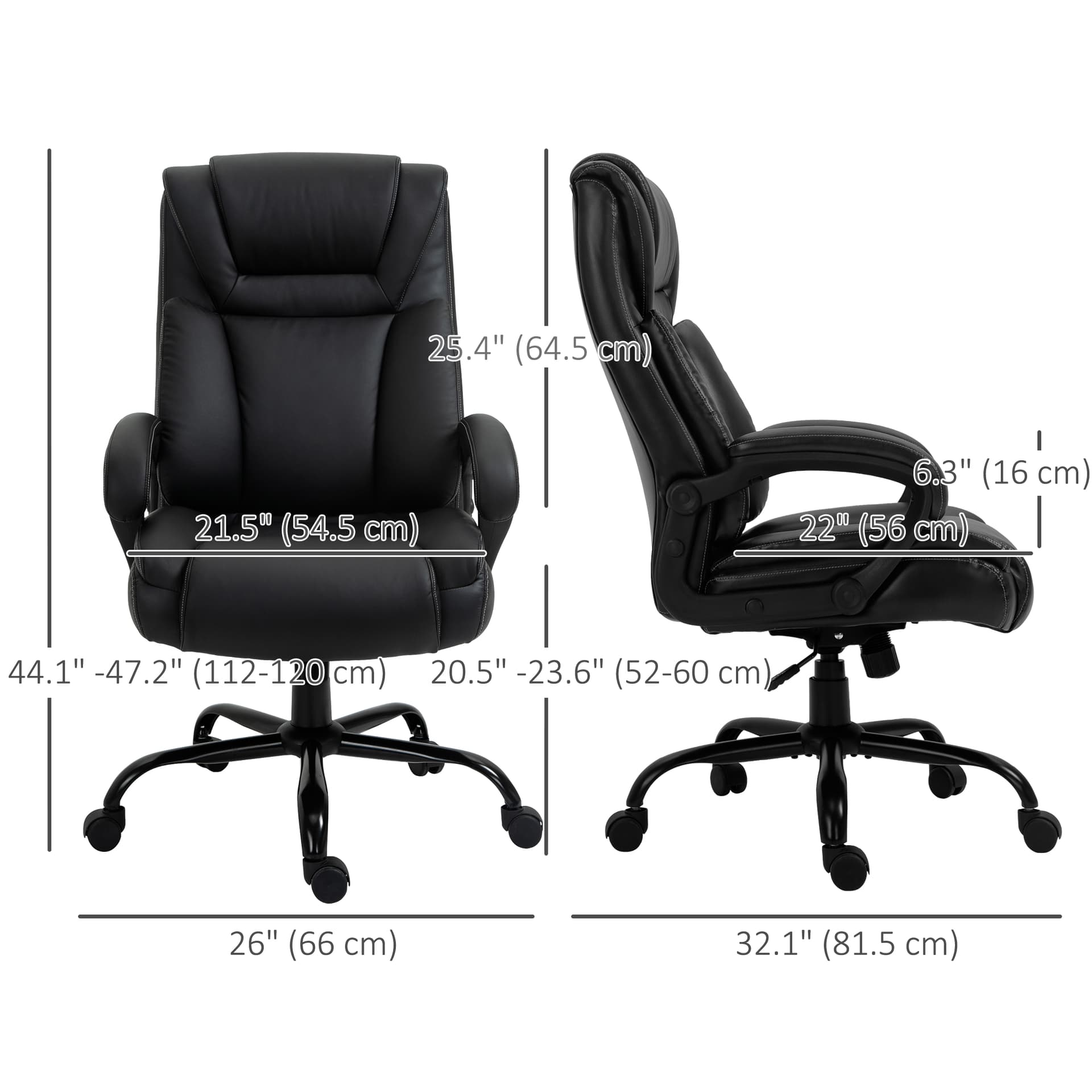 PU Leather Executive Office Chair with High Back, Adjustable Height and Swivel Wheels, 400LBS Capacity, Black - Executive & Manager Chairs - Office Furniture