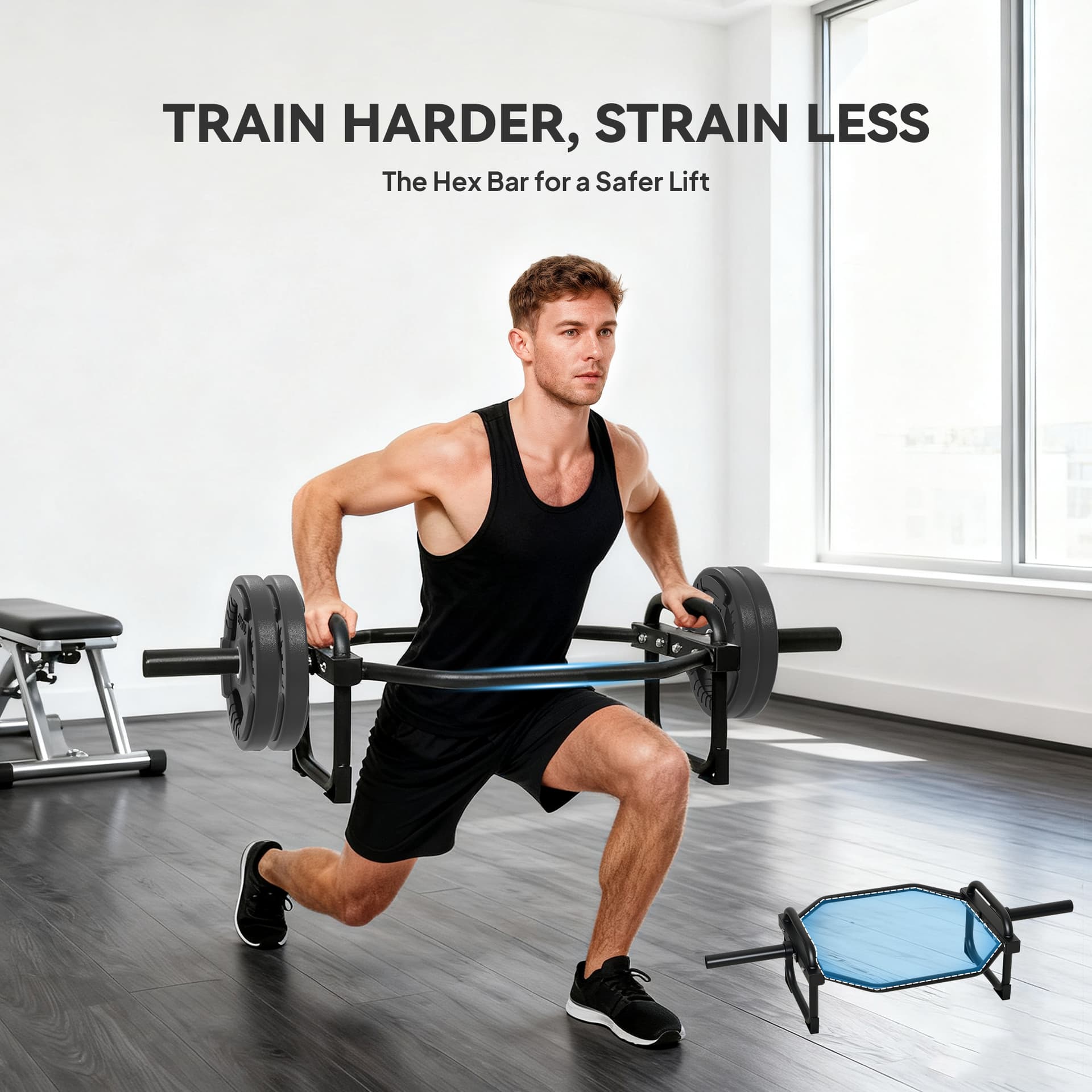 Soozier Trap Bar, Olympic Deadlifting Bar, 2" Hex Barbell Bar for Deadlifts and Shrugs, 660 lbs Capacity, Black - Writing Desks - Office Furniture