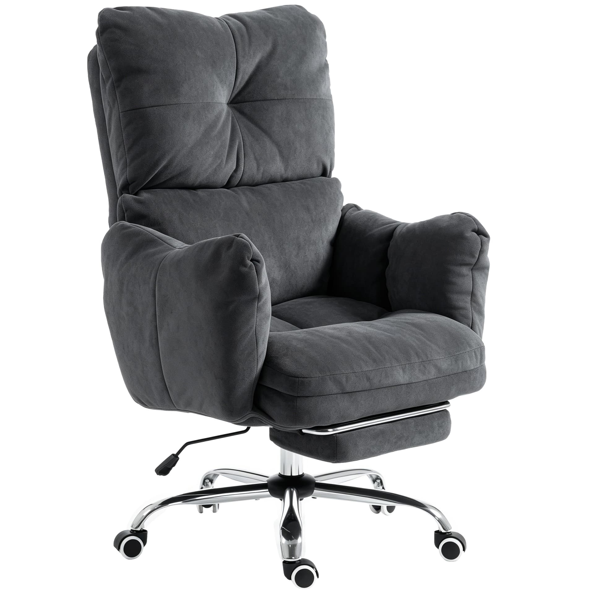 Office Chair with Foot Rest, Ergonomic Reclining Computer Gaming Chair w/ Snow Flannel Fabric, Thick Cushion, Dark Grey - Task Chairs - Office Furniture