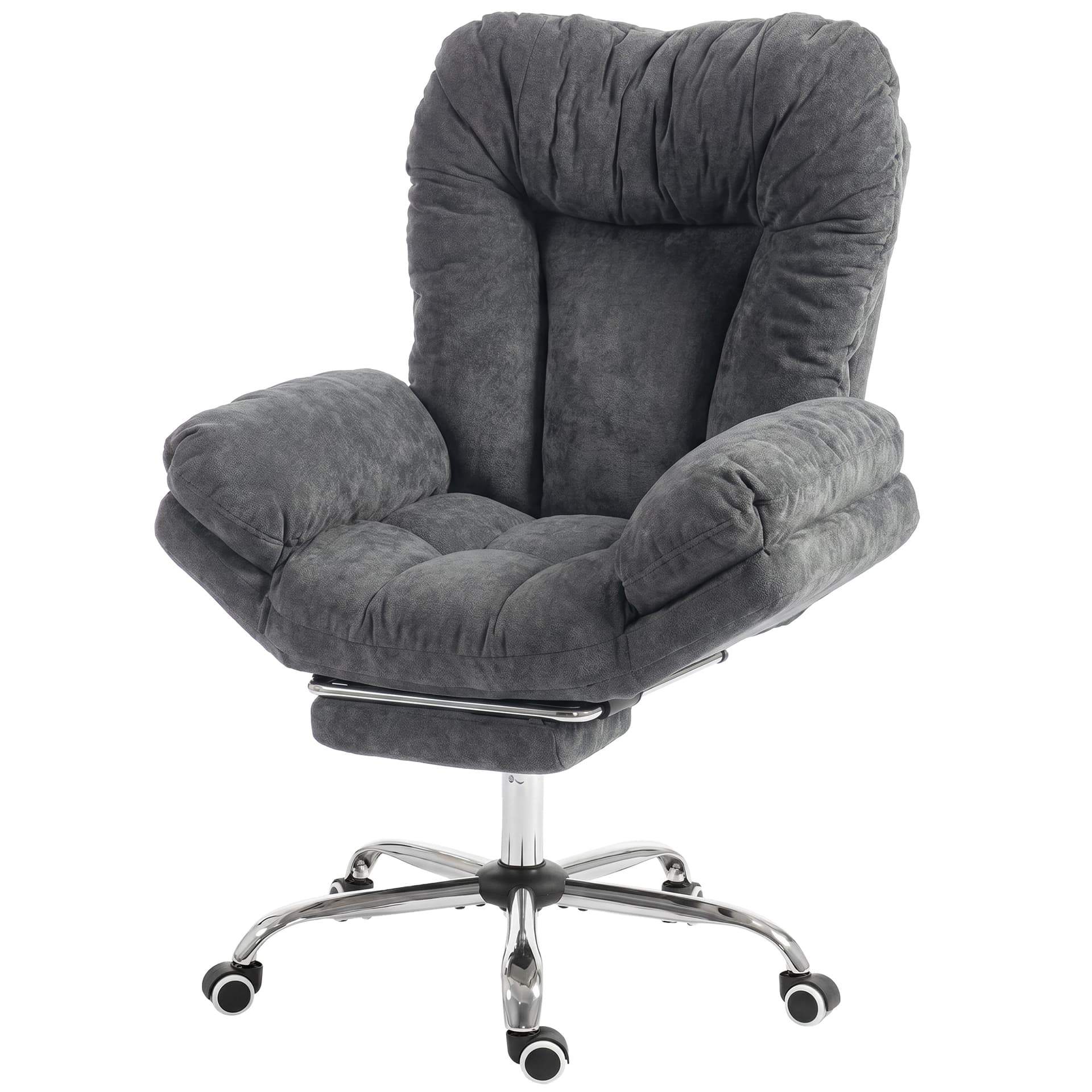 Criss Cross Chair with Wheels, Waterfall Armrests, Overstuffed Wide Office Chair with Footrest, Dark Grey - Task Chairs - Office Furniture