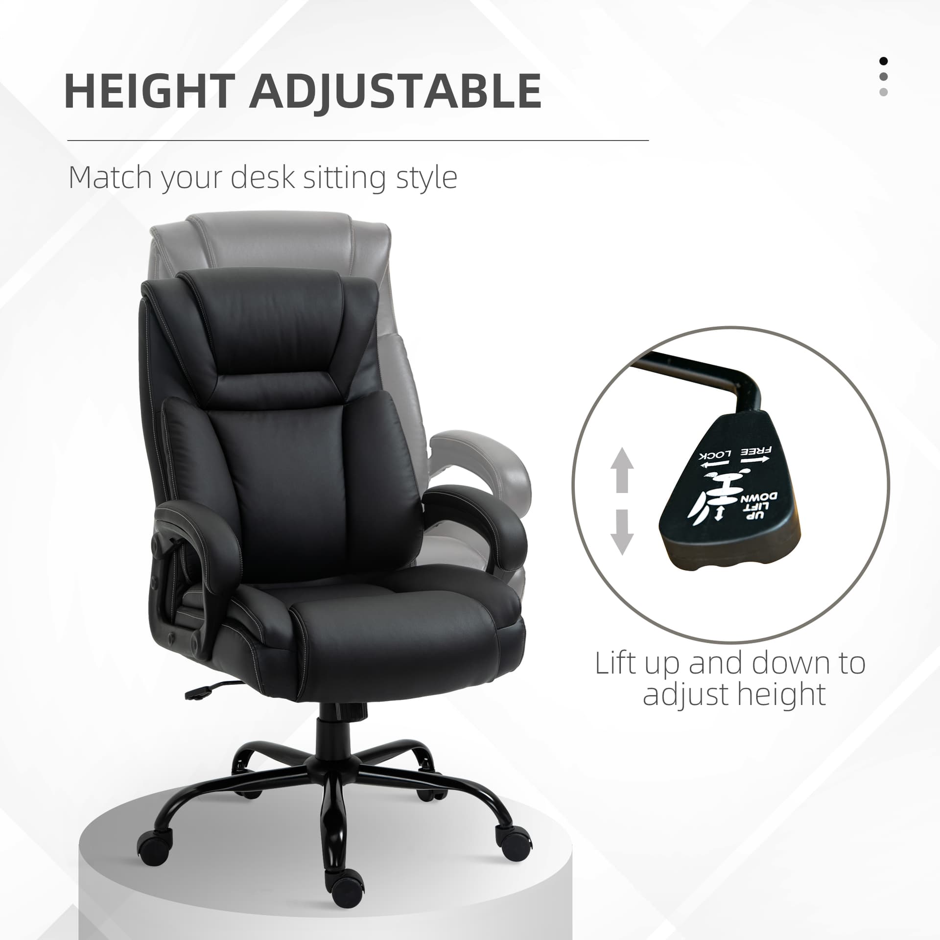 PU Leather Executive Office Chair with High Back, Adjustable Height and Swivel Wheels, 400LBS Capacity, Black - Executive & Manager Chairs - Office Furniture