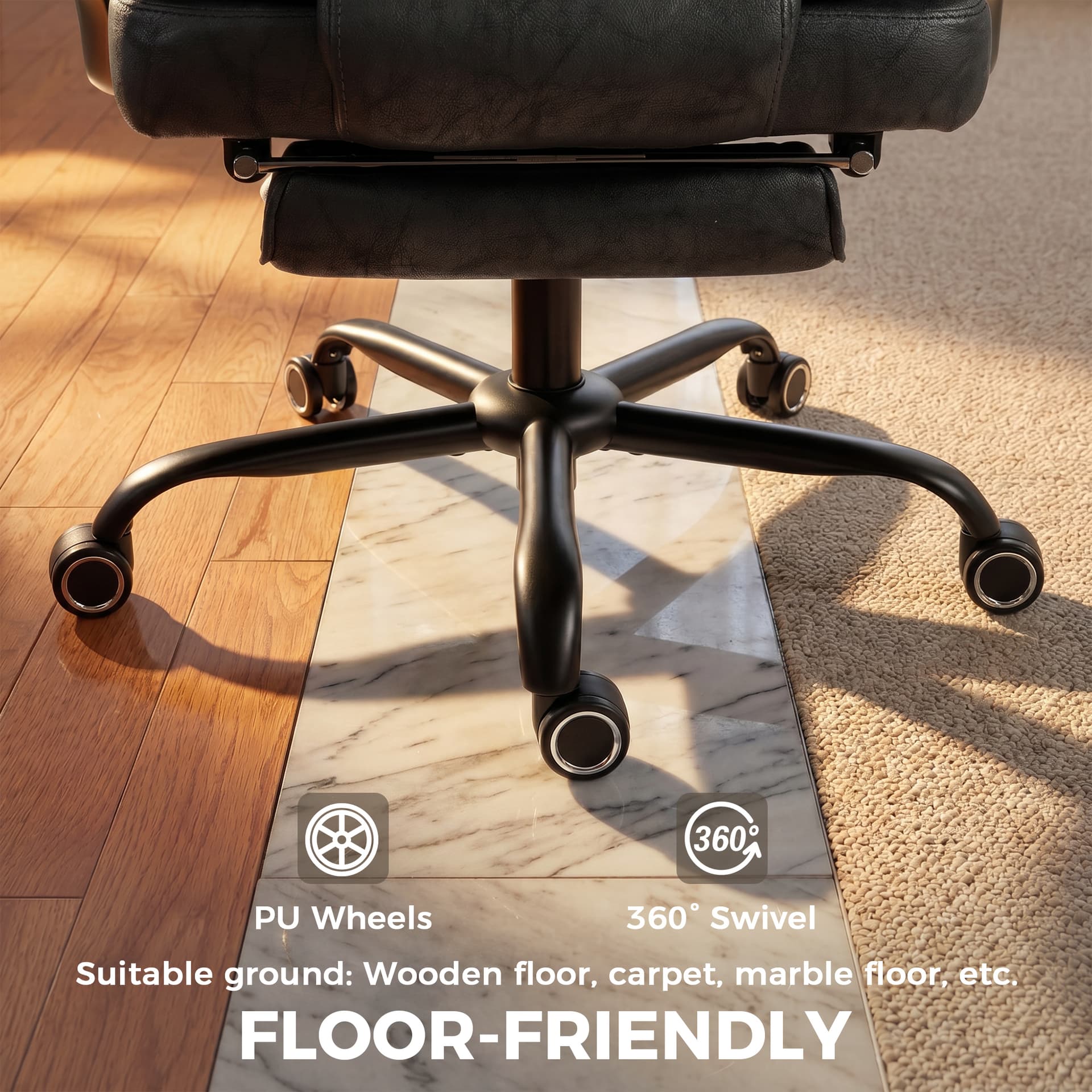 Executive Office Chair, Leathaire Big and Tall Office Chair 400 lbs with Wide Seat, Reclining, Lumbar Support, Black - Executive & Manager Chairs - Office Furniture