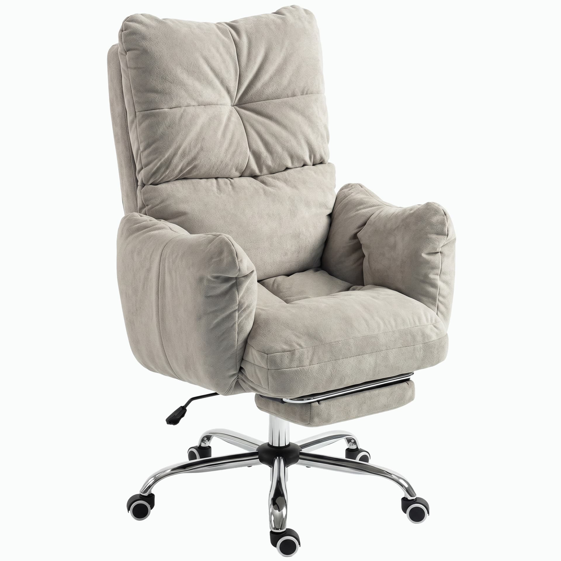 Office Chair with Foot Rest, Ergonomic Reclining Computer Gaming Chair w/ Snow Flannel Fabric, Thick Cushion, Light Grey - Office Chairs - Office Furniture