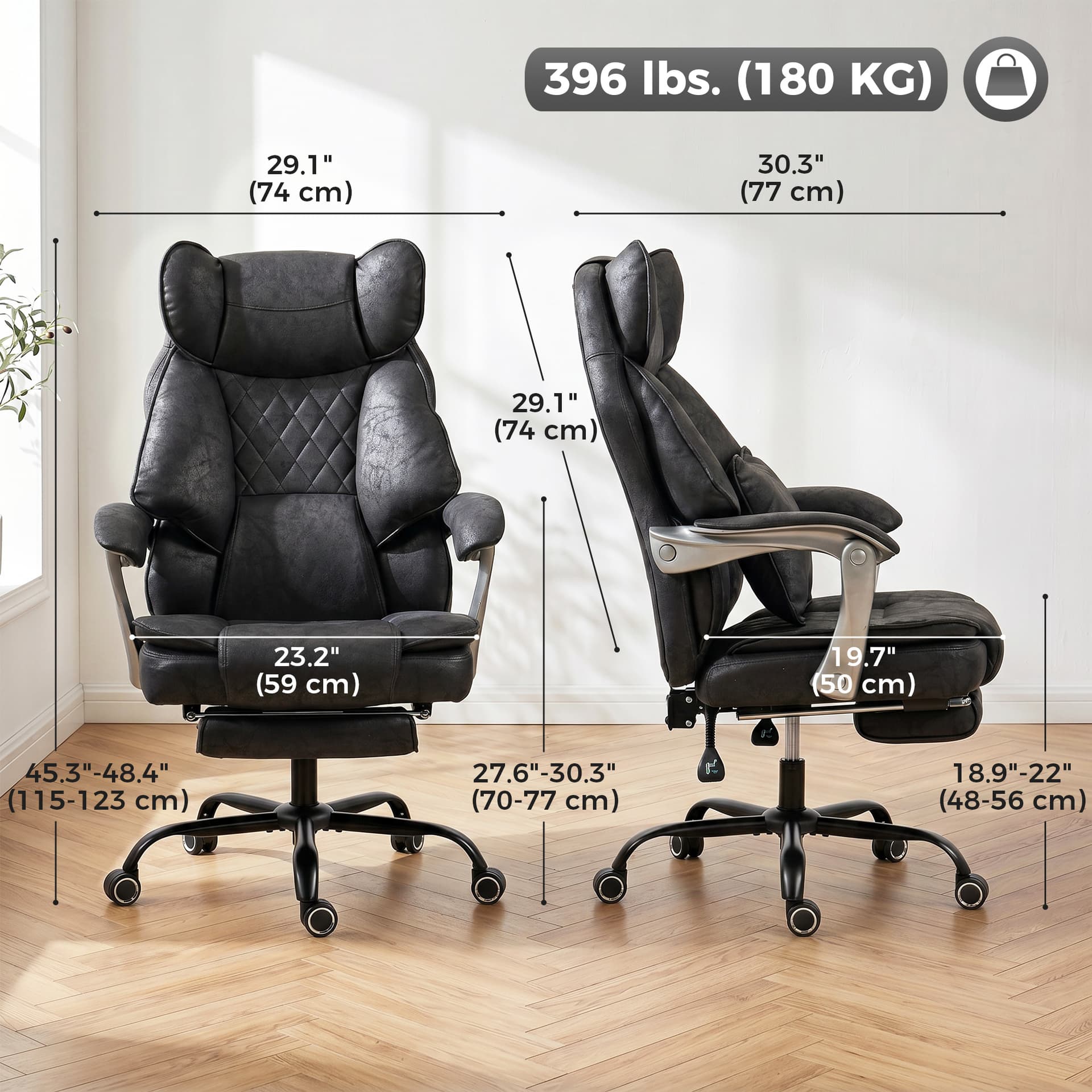 Executive Office Chair, Leathaire Big and Tall Office Chair 400 lbs with Wide Seat, Reclining, Lumbar Support, Black - Executive & Manager Chairs - Office Furniture