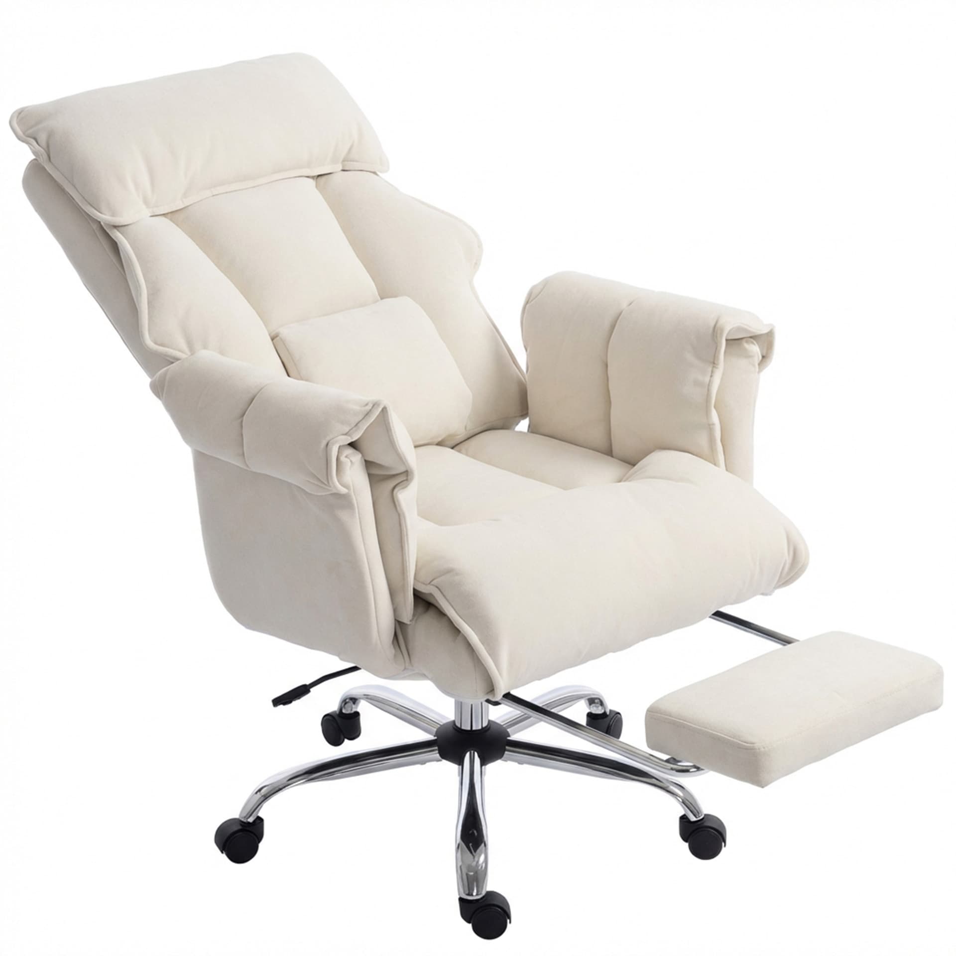 Desk Chair, Computer Office Chair with Footrest, Adjustable Backrest and Headrest, Cream White - Executive & Manager Chairs - Office Furniture