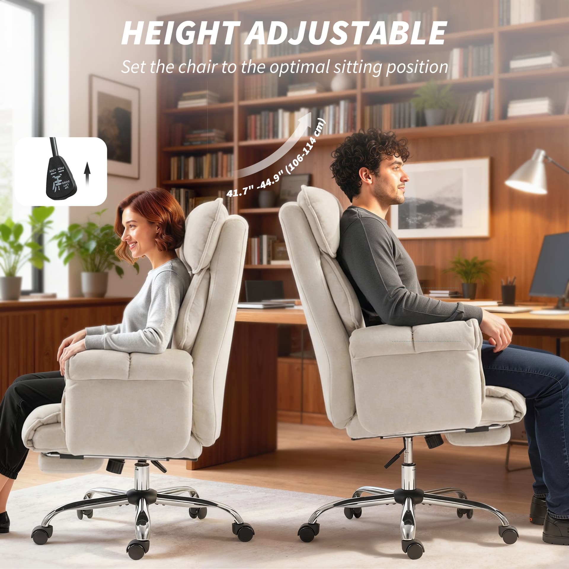Desk Chair, Computer Office Chair with Footrest, Adjustable Backrest and Headrest, Cream White - Executive & Manager Chairs - Office Furniture