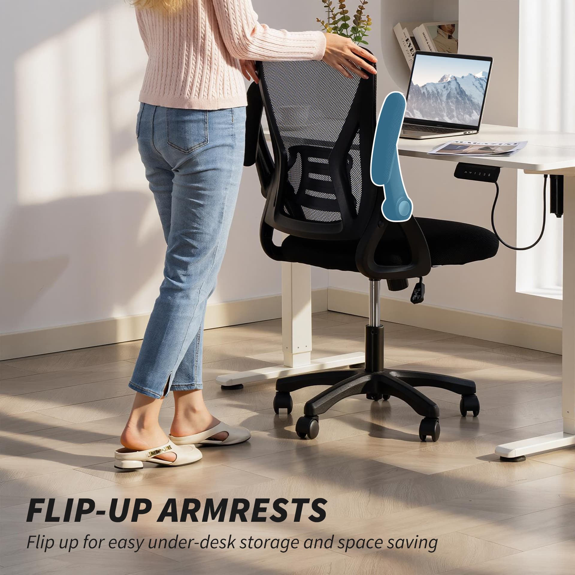 Office Chair, Mesh Desk Chair with Flip-up Armrests, Lumbar Support, Adjustable Height, Black - Task Chairs - Office Furniture