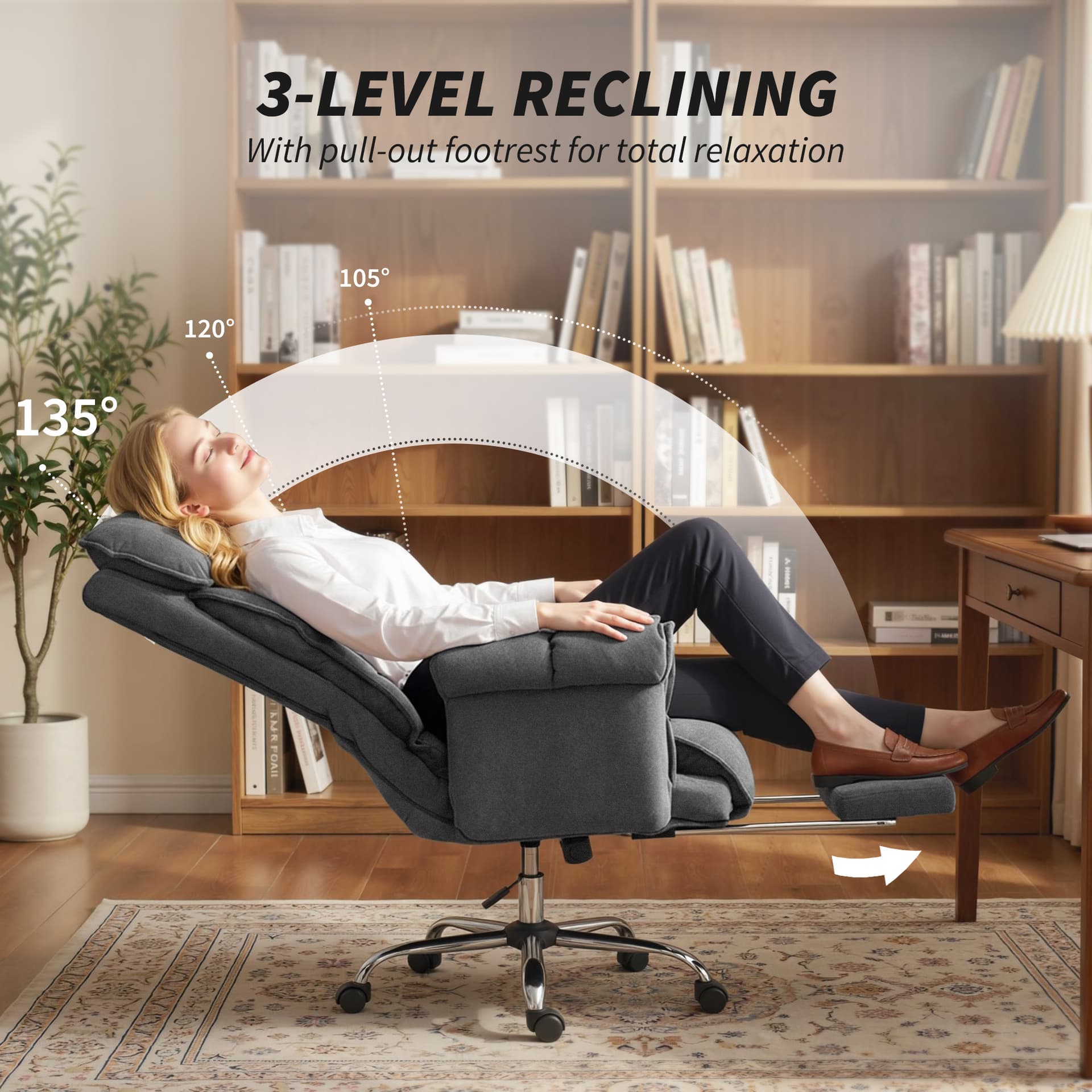 Desk Chair, Computer Office Chair with Footrest, Adjustable Backrest and Headrest, Dark Grey - Executive & Manager Chairs - Office Furniture