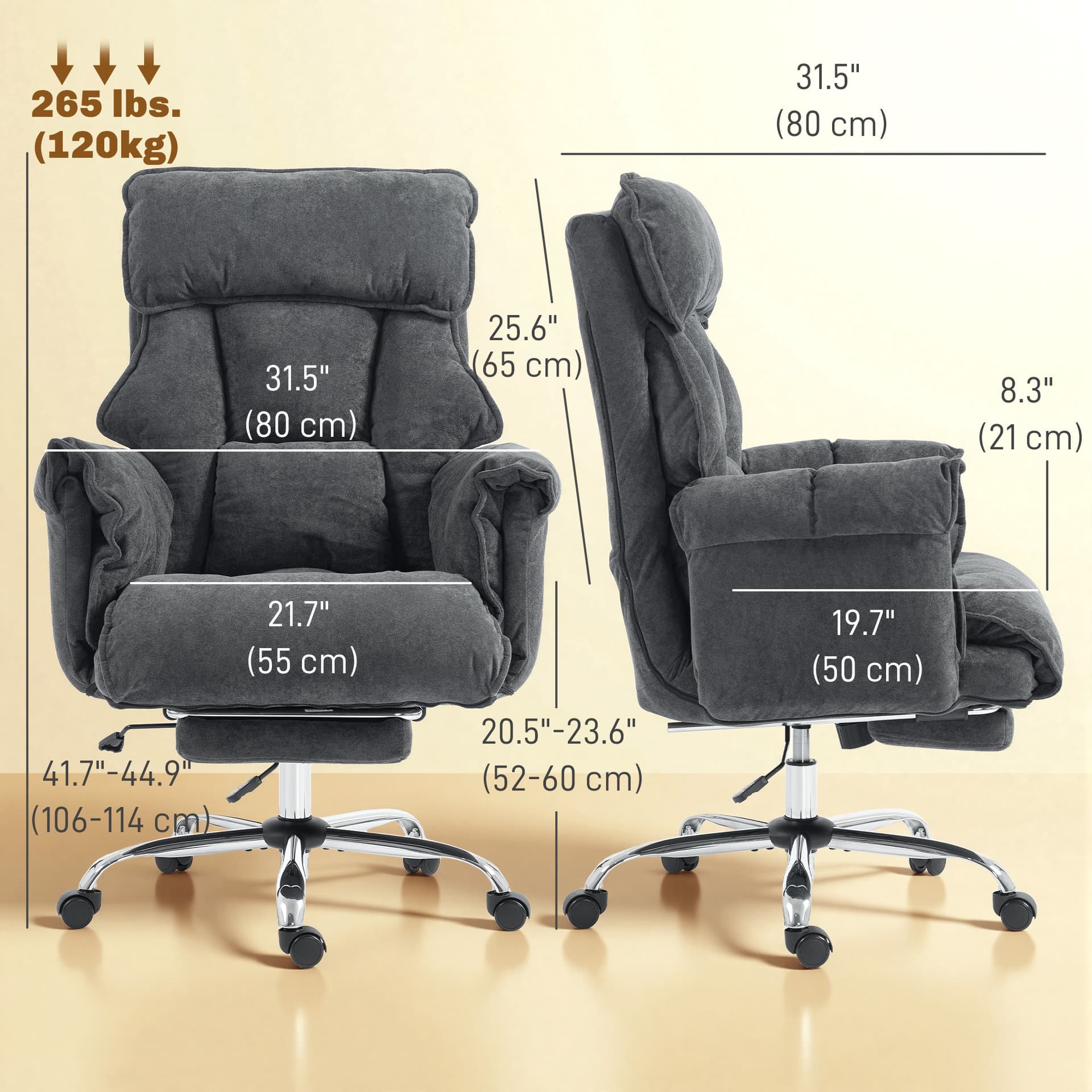 Desk Chair, Computer Office Chair with Footrest, Adjustable Backrest and Headrest, Dark Grey - Executive & Manager Chairs - Office Furniture