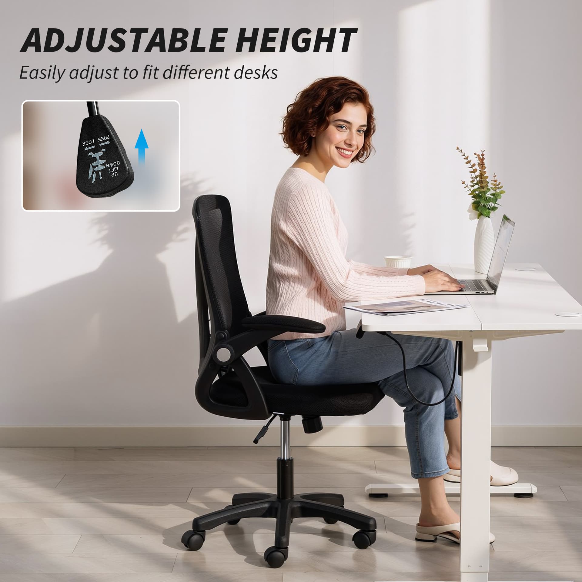 Office Chair, Mesh Desk Chair with Flip-up Armrests, Lumbar Support, Adjustable Height, Black - Task Chairs - Office Furniture