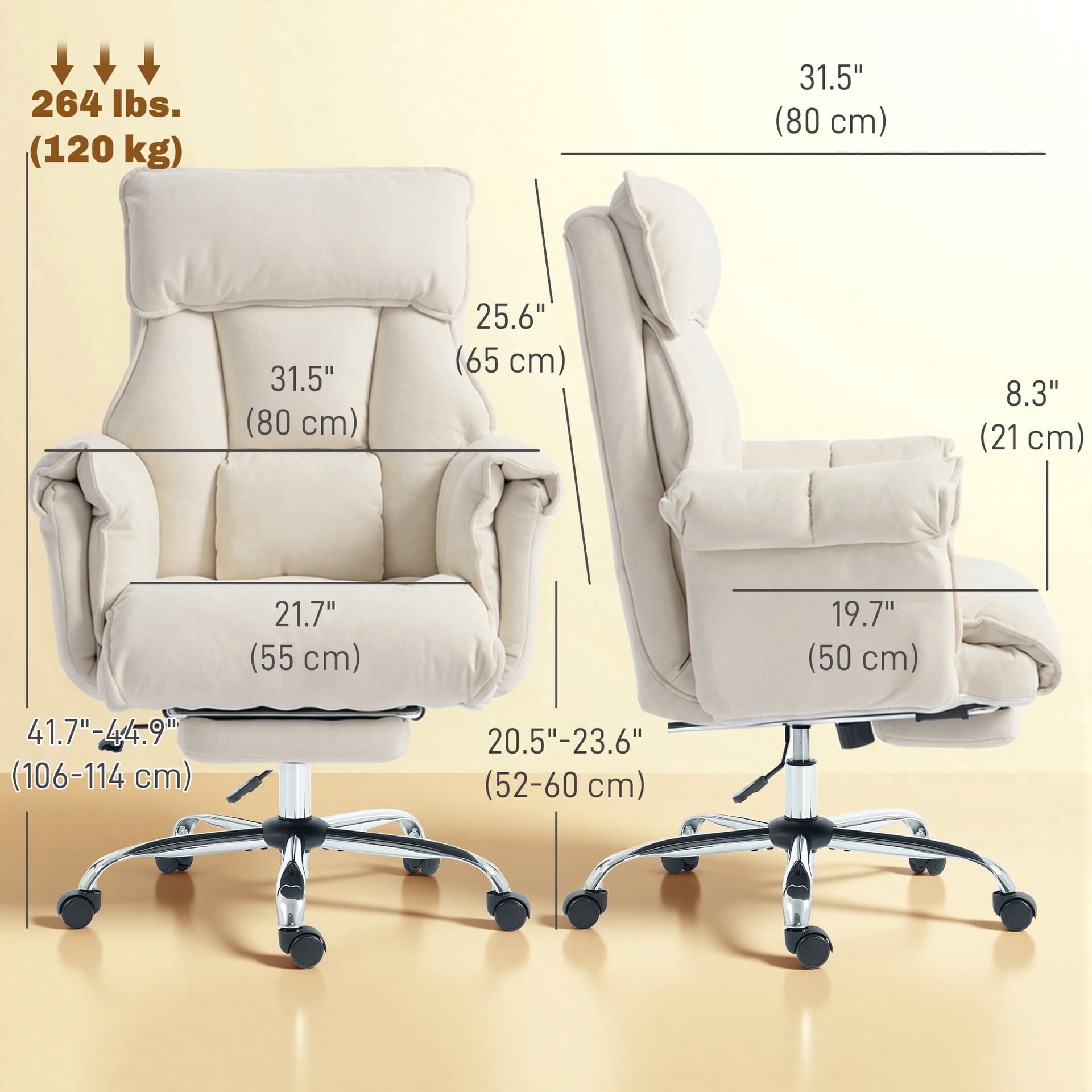 Desk Chair, Computer Office Chair with Footrest, Adjustable Backrest and Headrest, Cream White - Executive & Manager Chairs - Office Furniture