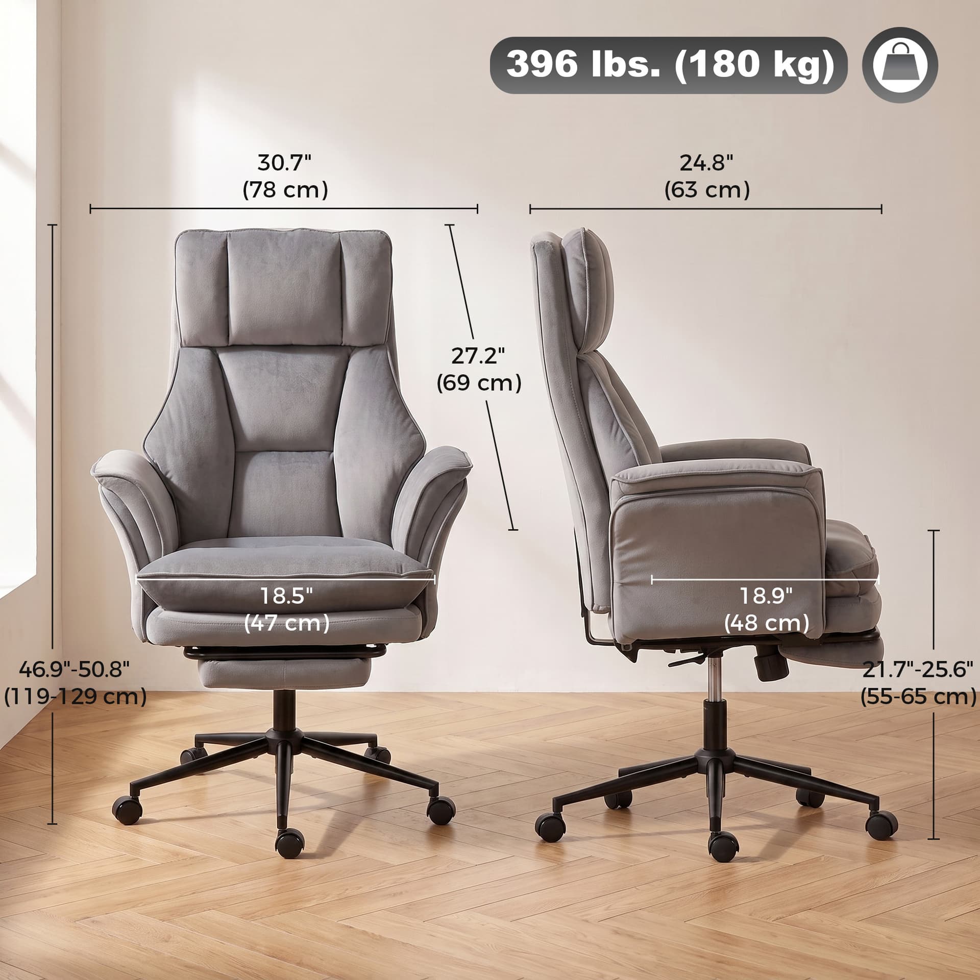 Cross Legged Office Chair with Footrest, 396 lbs Reclining Computer Desk Chair with High Back, Flip-up Armrests, Grey - Executive & Manager Chairs - Office Furniture