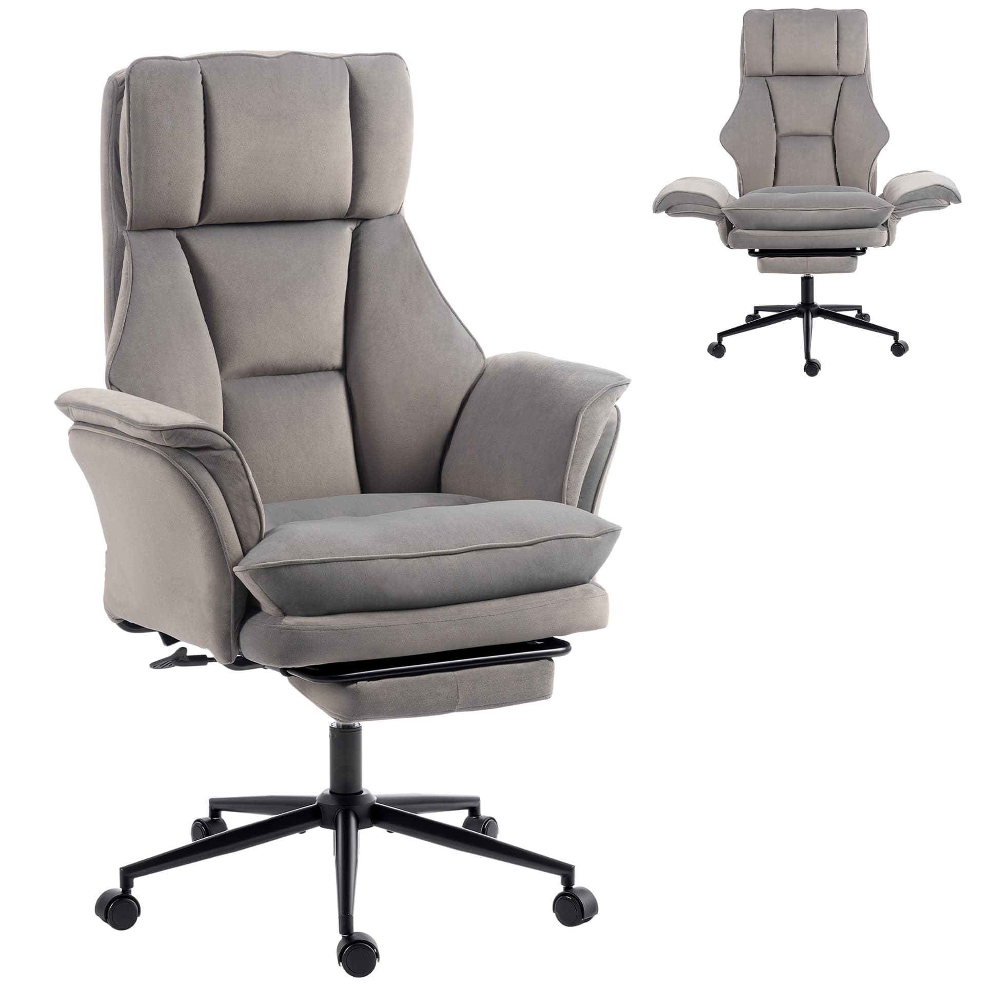 Cross Legged Office Chair with Footrest, 396 lbs Reclining Computer Desk Chair with High Back, Flip-up Armrests, Grey - Executive & Manager Chairs - Office Furniture