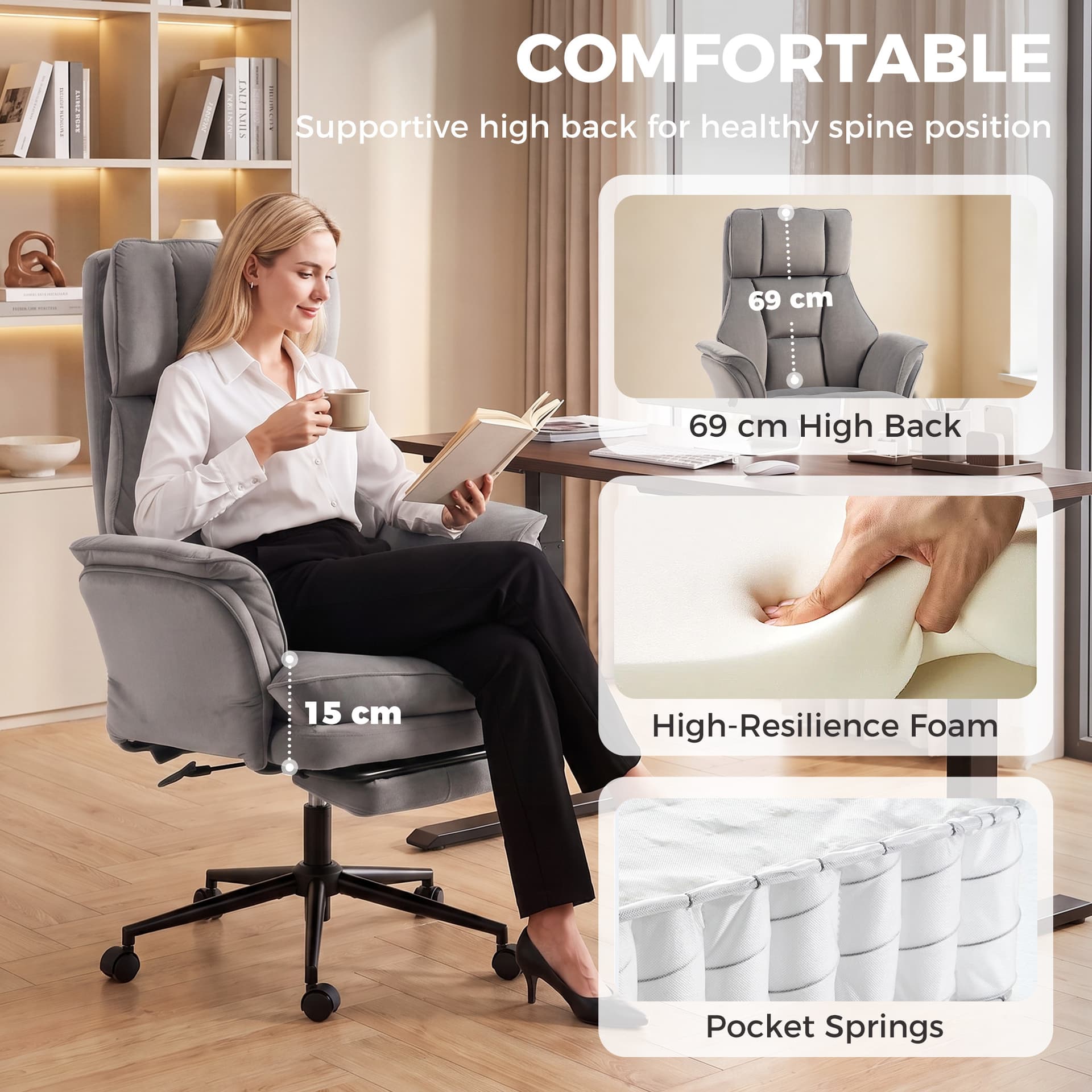 Cross Legged Office Chair with Footrest, 396 lbs Reclining Computer Desk Chair with High Back, Flip-up Armrests, Grey - Executive & Manager Chairs - Office Furniture