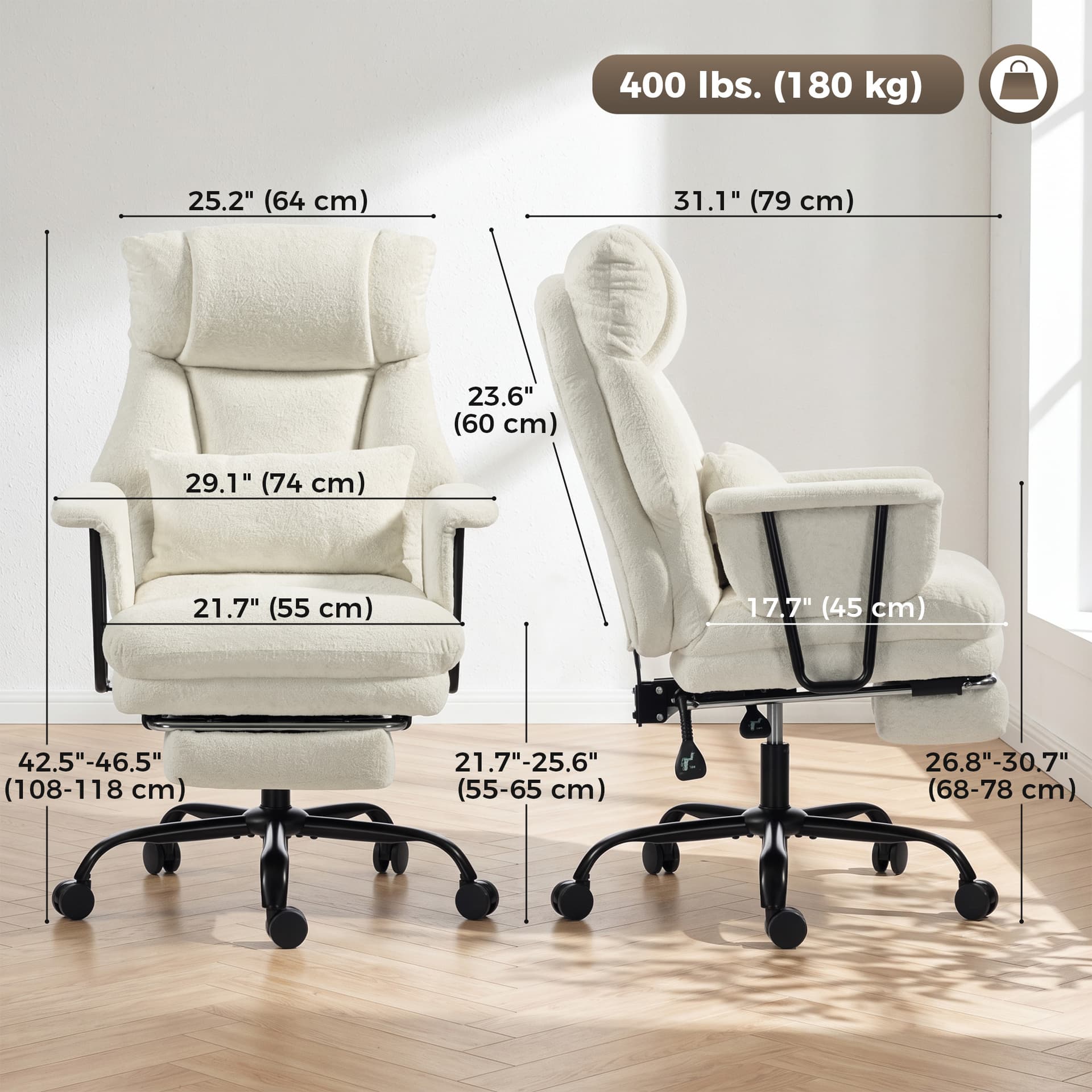 Office Chair, 400 lbs Heavy Duty Linen Computer Desk Chair with Lumbar Support, Wide Seat, Spring Cushion, Cream White - Executive & Manager Chairs - Office Furniture
