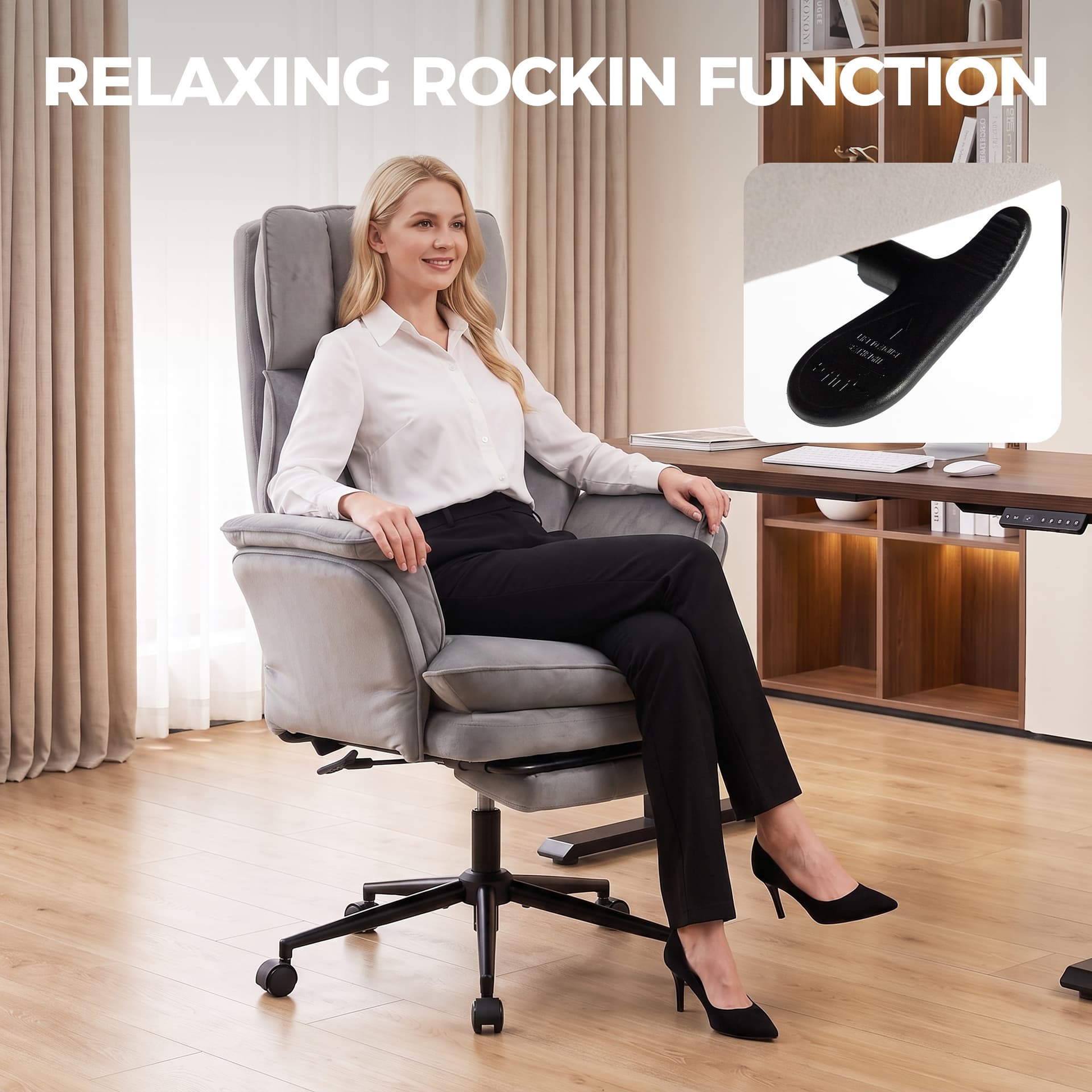 Cross Legged Office Chair with Footrest, 396 lbs Reclining Computer Desk Chair with High Back, Flip-up Armrests, Grey - Executive & Manager Chairs - Office Furniture