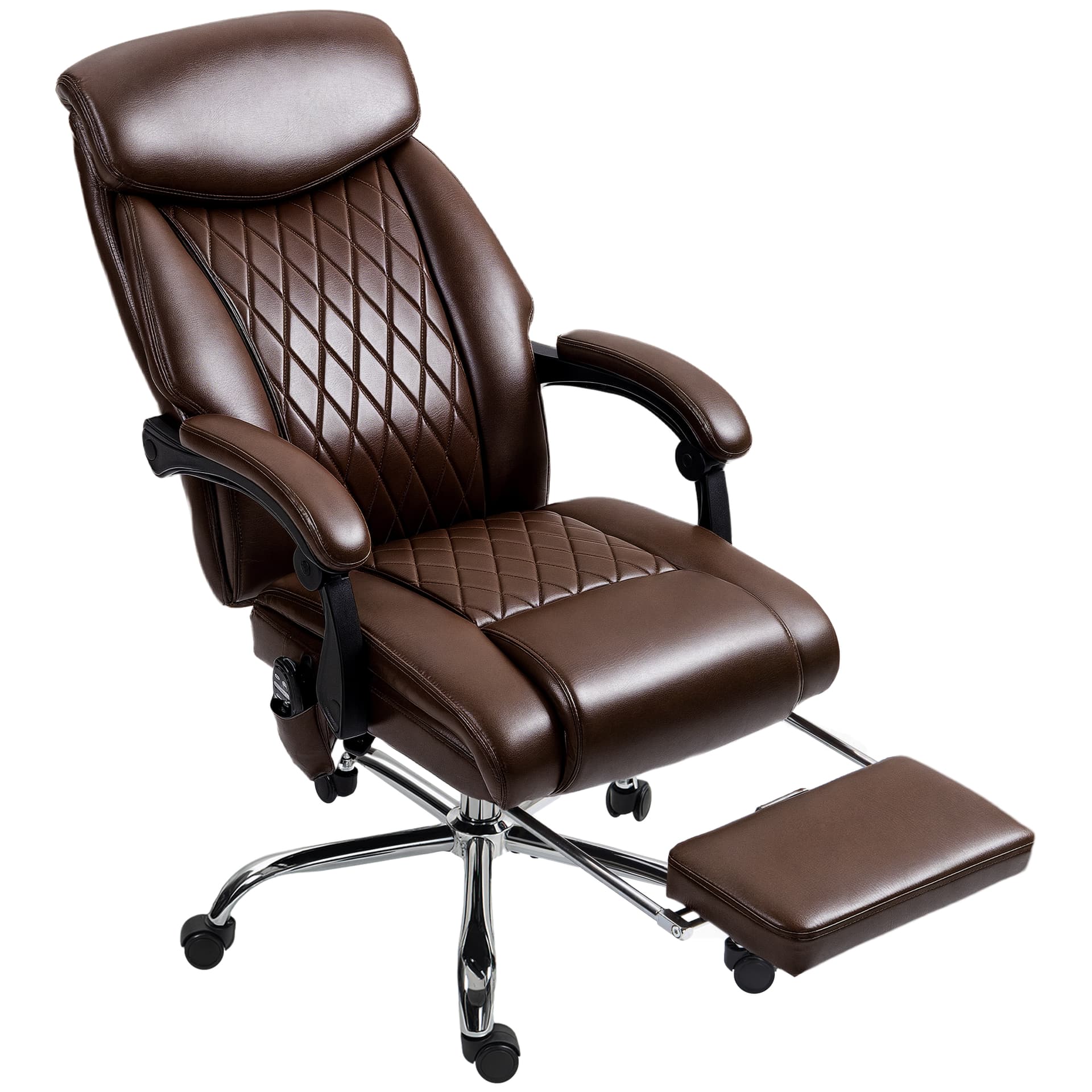 6 Point Massage Office Chair with Remote, Ergonomic Reclining Computer Desk Chair with Footrest, Side Pocket, Dark Brown - Office Chairs - Office Furniture