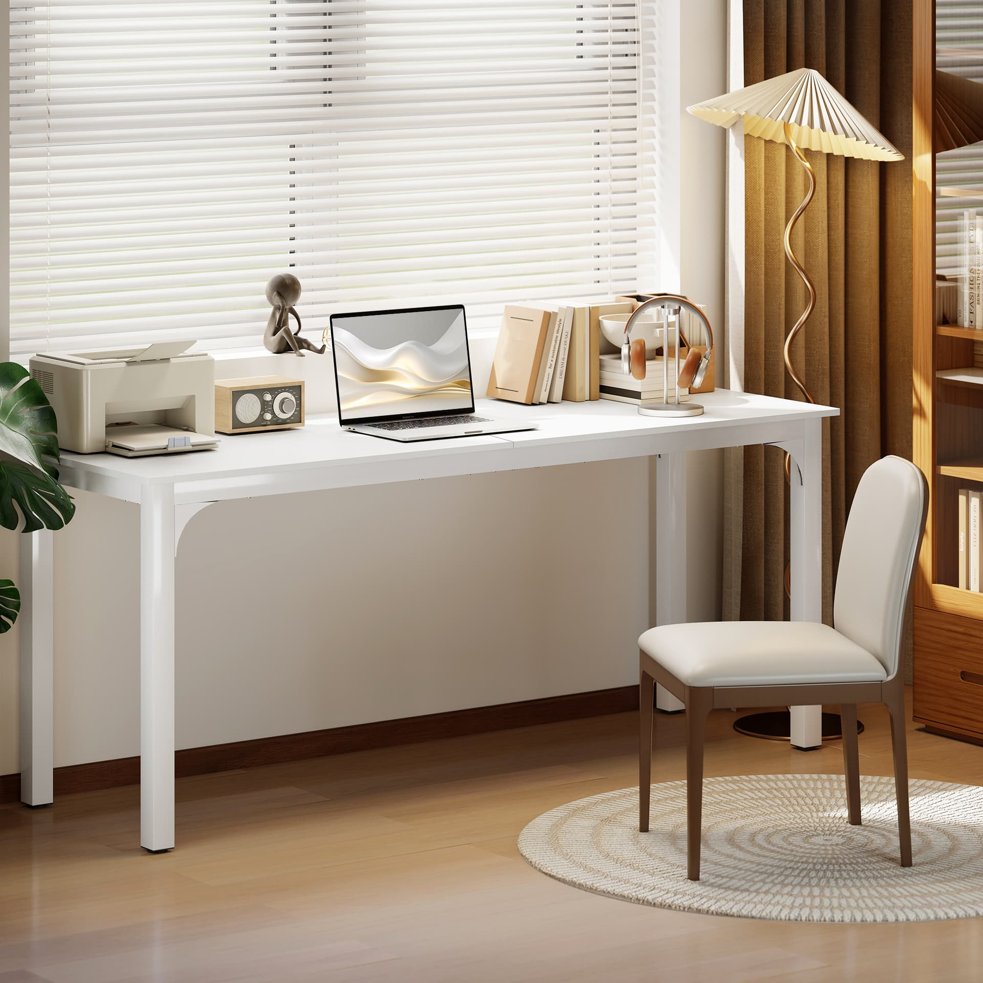 71" Computer Desk, Desktop Desk with Metal Legs, White