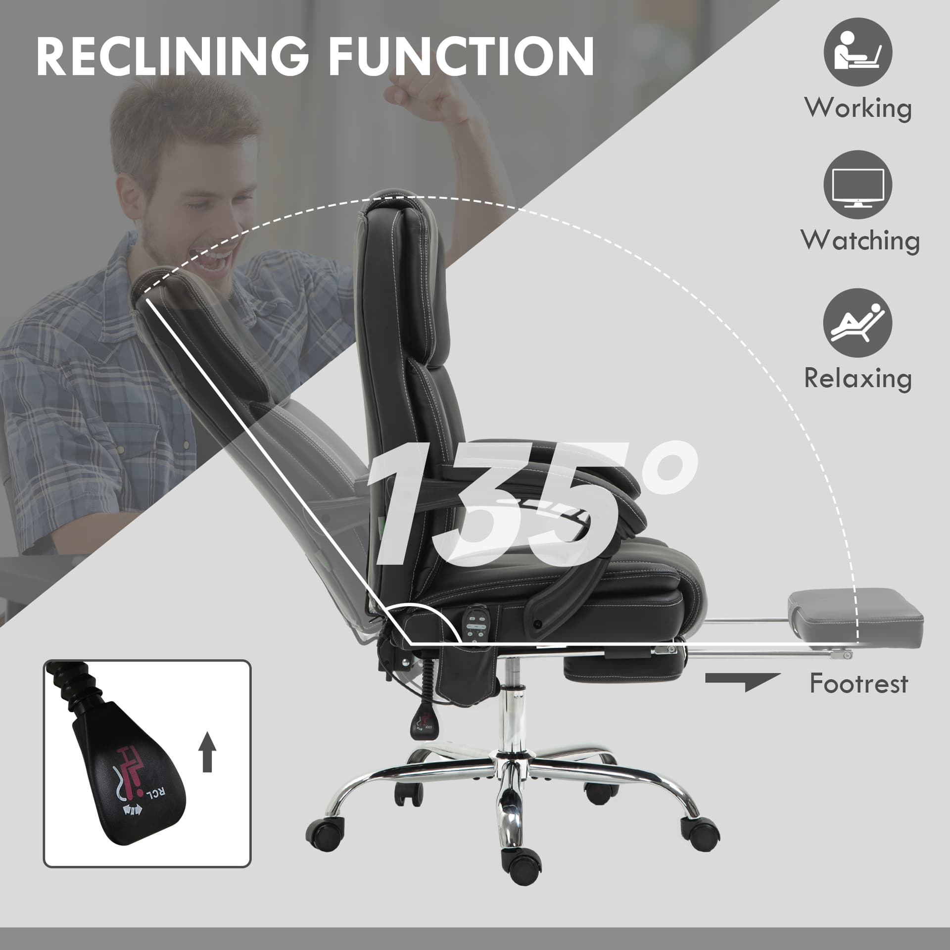 Massage Office Chair, Reclining Executive Office Chair with 6-Point Vibration, Footrest and High Back, Black