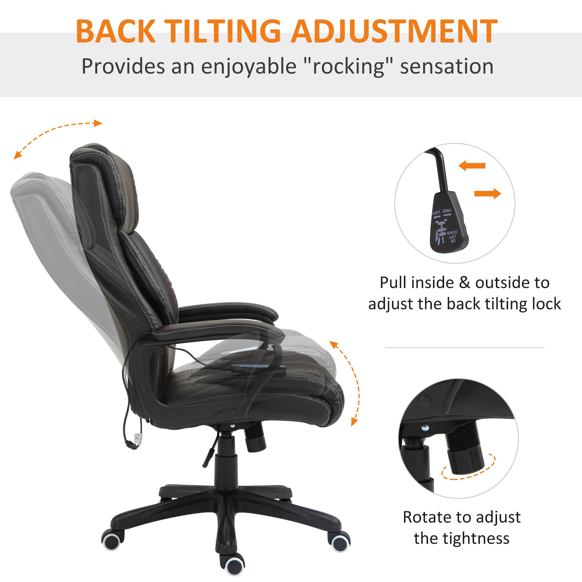 Massage Office Chair, High Back Executive Office Chair with 6-Point Vibration, Timer, Adjustable Height, Swivel Seat and Rocking Function, Brown
