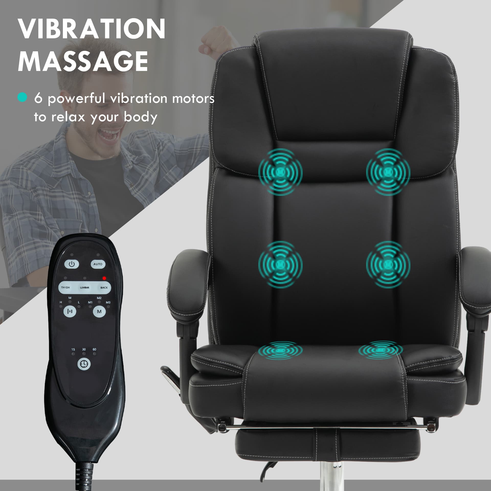 Massage Office Chair, Reclining Executive Office Chair with 6-Point Vibration, Footrest and High Back, Black
