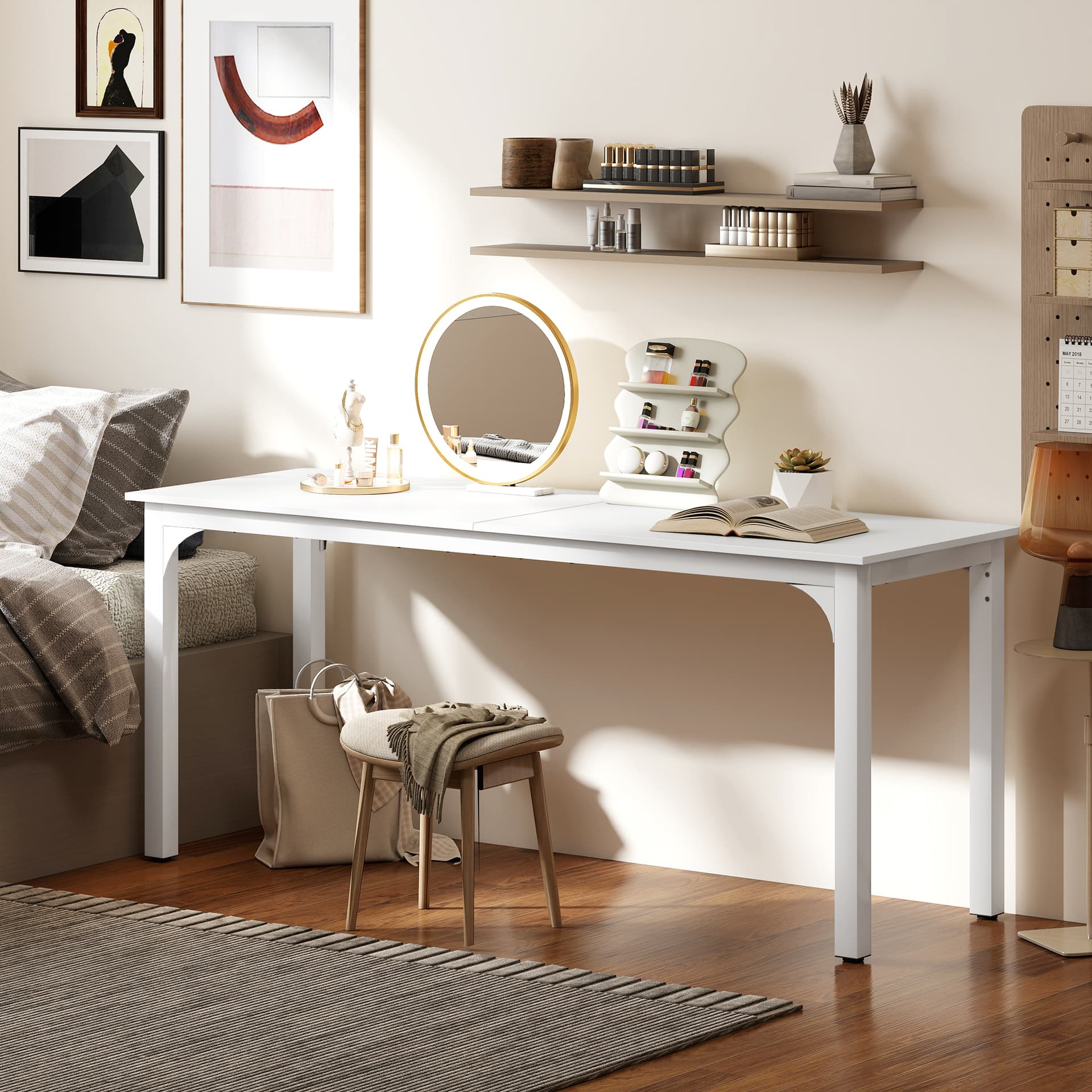 71" Computer Desk, Desktop Desk with Metal Legs, White