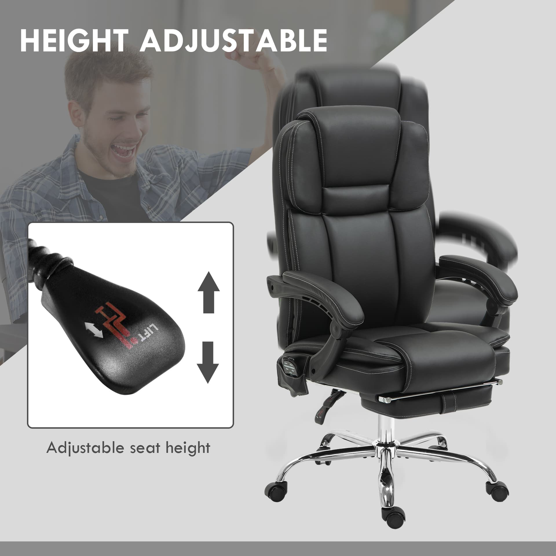 Massage Office Chair, Reclining Executive Office Chair with 6-Point Vibration, Footrest and High Back, Black