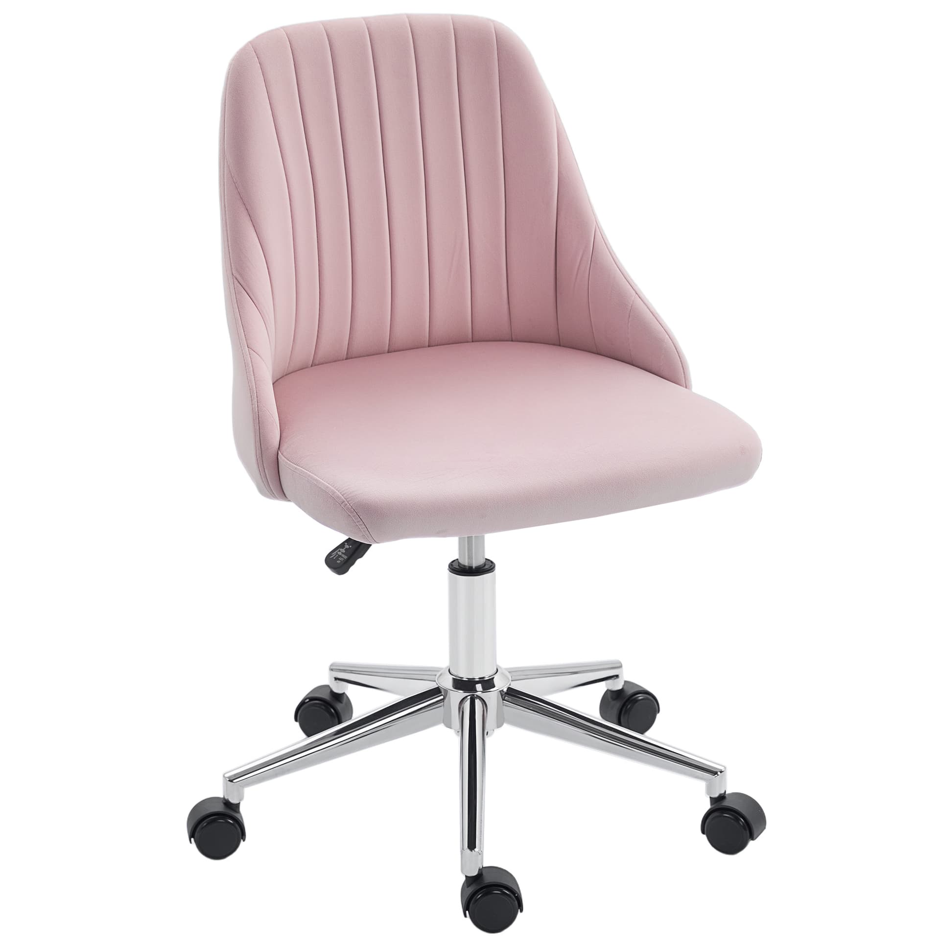 Vanity Chair for Makeup, Velvet Comfy Office Chair with Adjustable Height, Swivel Wheels for Bedroom, Living Room, Pink - Office Chairs - Office Furniture